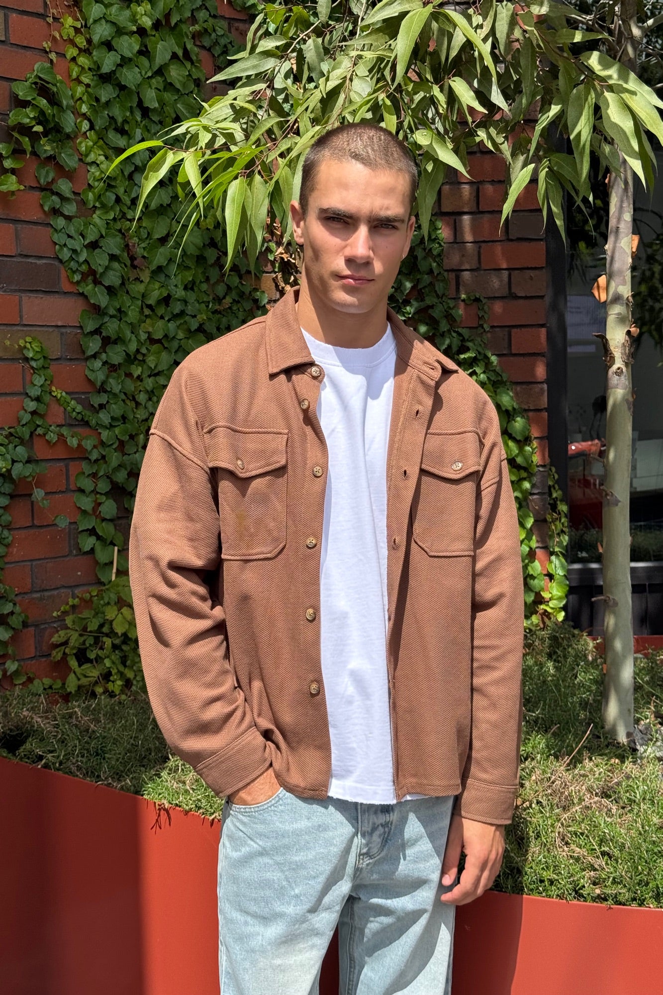Texture Long Sleeve Shirt Choc - FINAL SALE