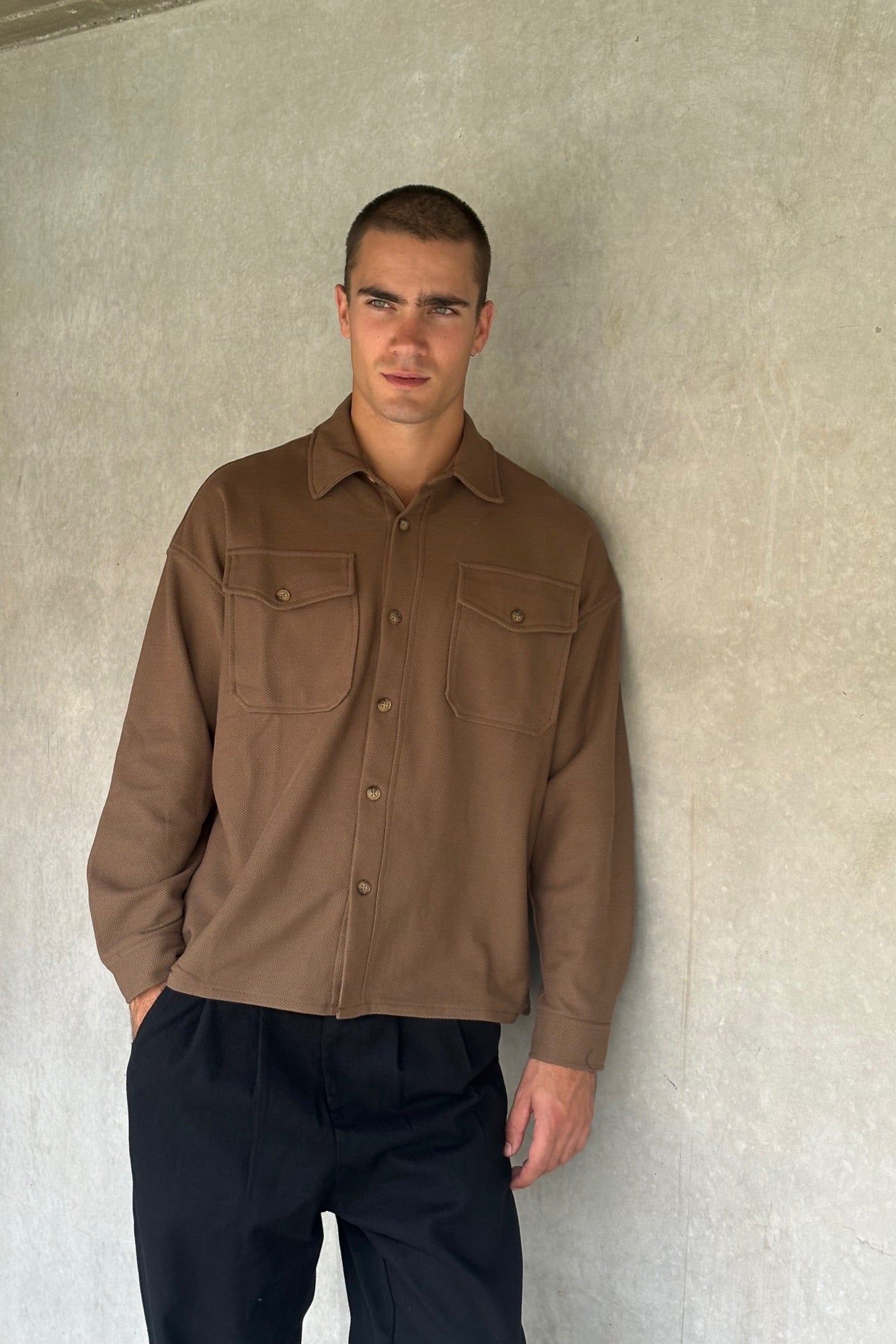 Texture Long Sleeve Shirt Khaki - FINAL SALE