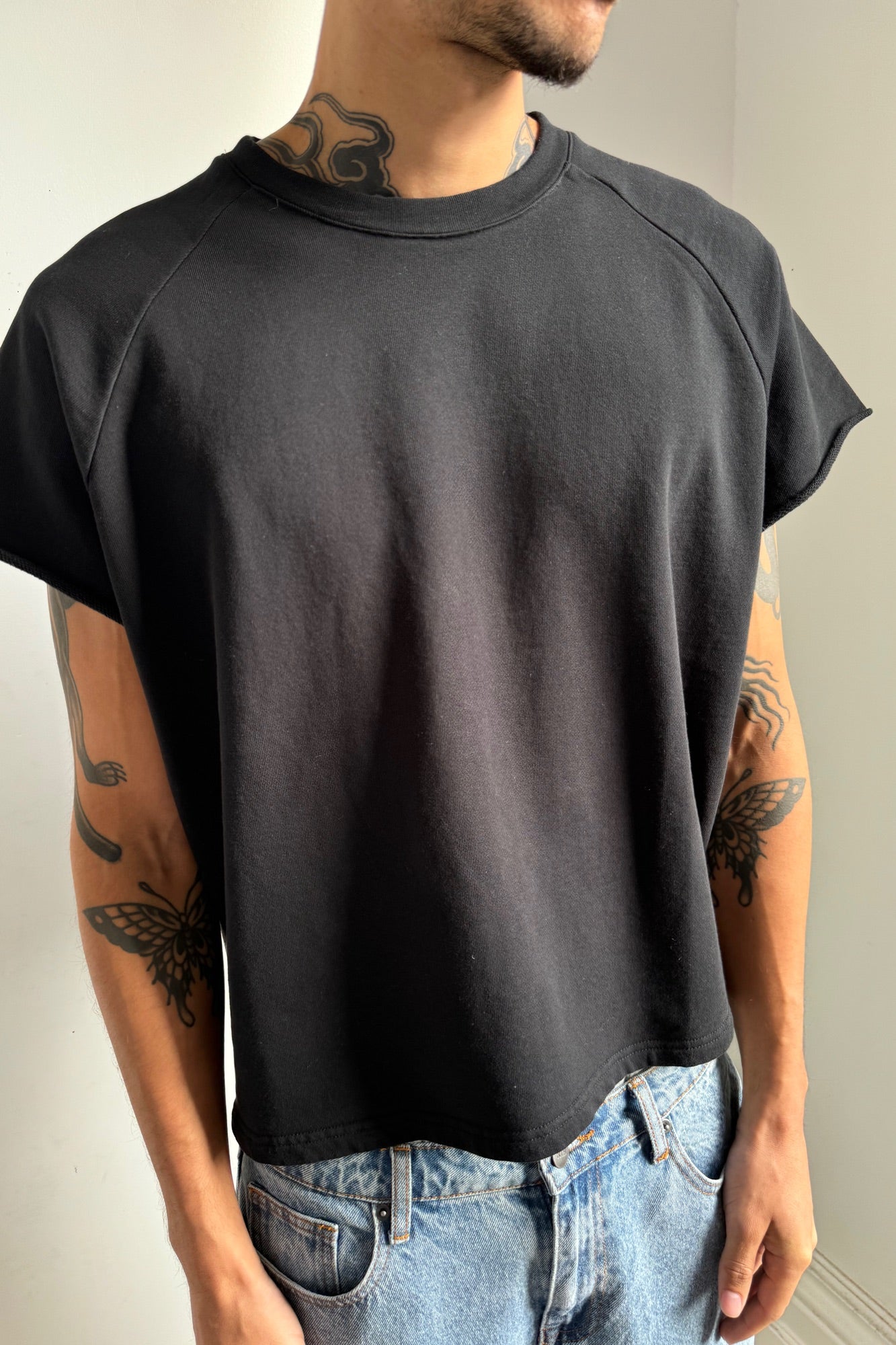 Raglan Crop Box Tank Jersey Black