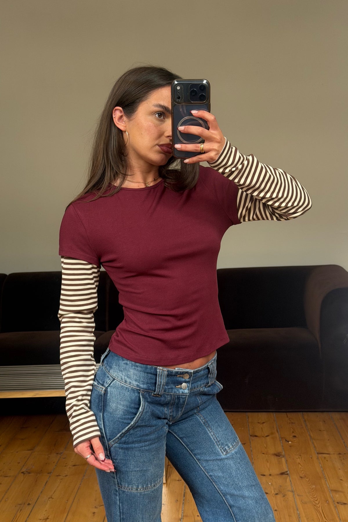 Bloom Layered Long Sleeve Garnet Stripe