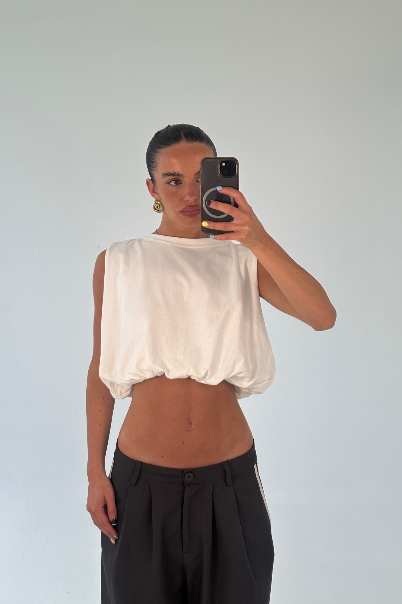Emily Bubble Hem Top White