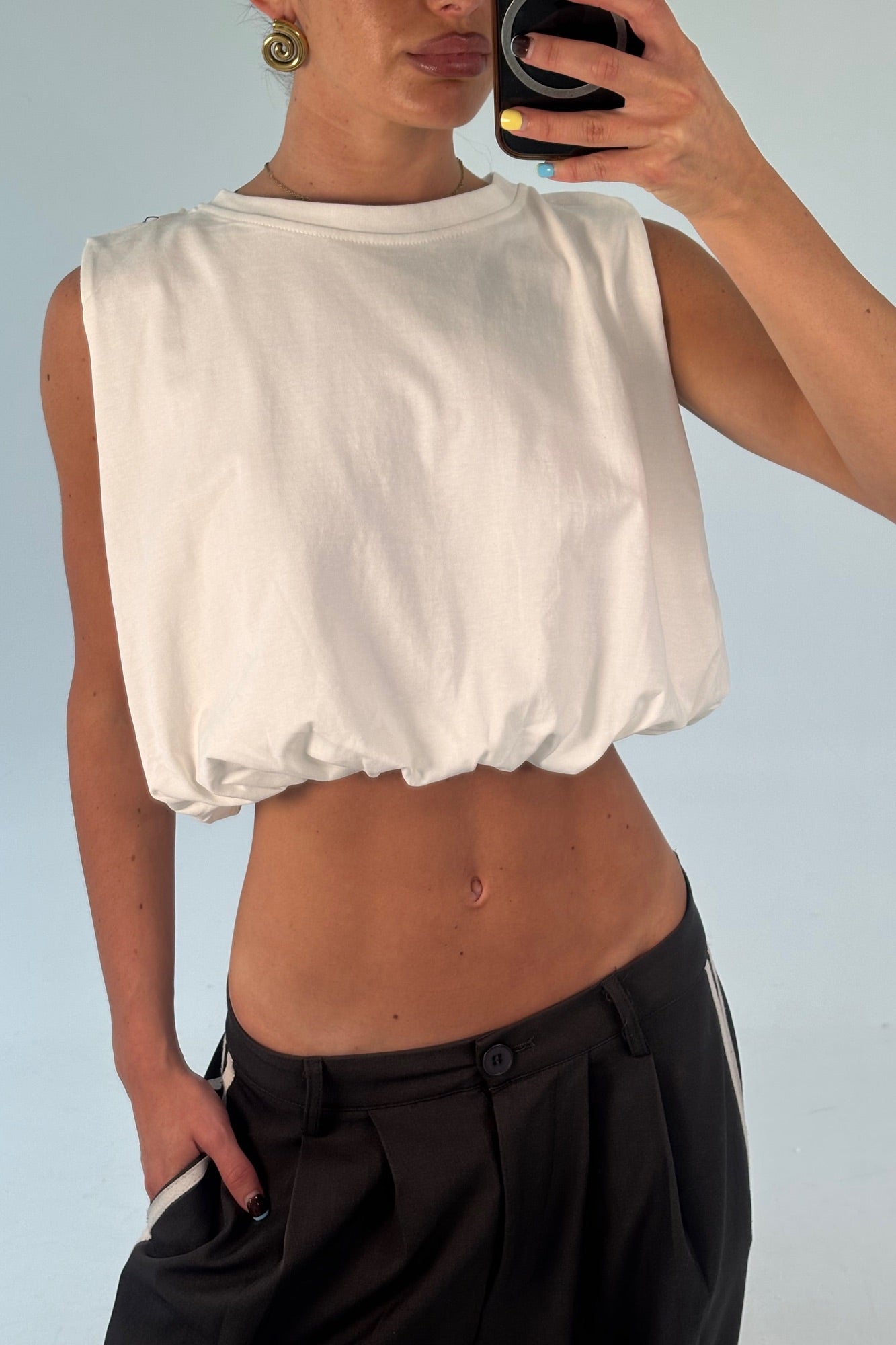 Emily Bubble Hem Top White