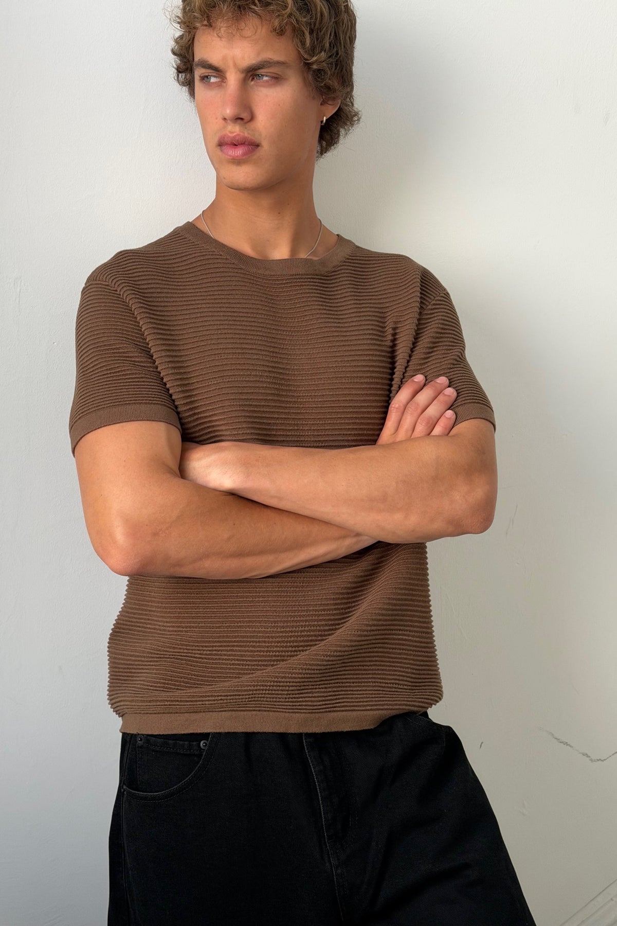 Horizontal Rib Knit Tee Choc