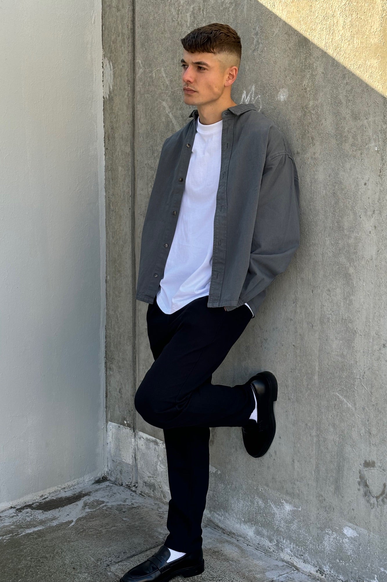 Phillip Washed Cotton Overshirt Grey