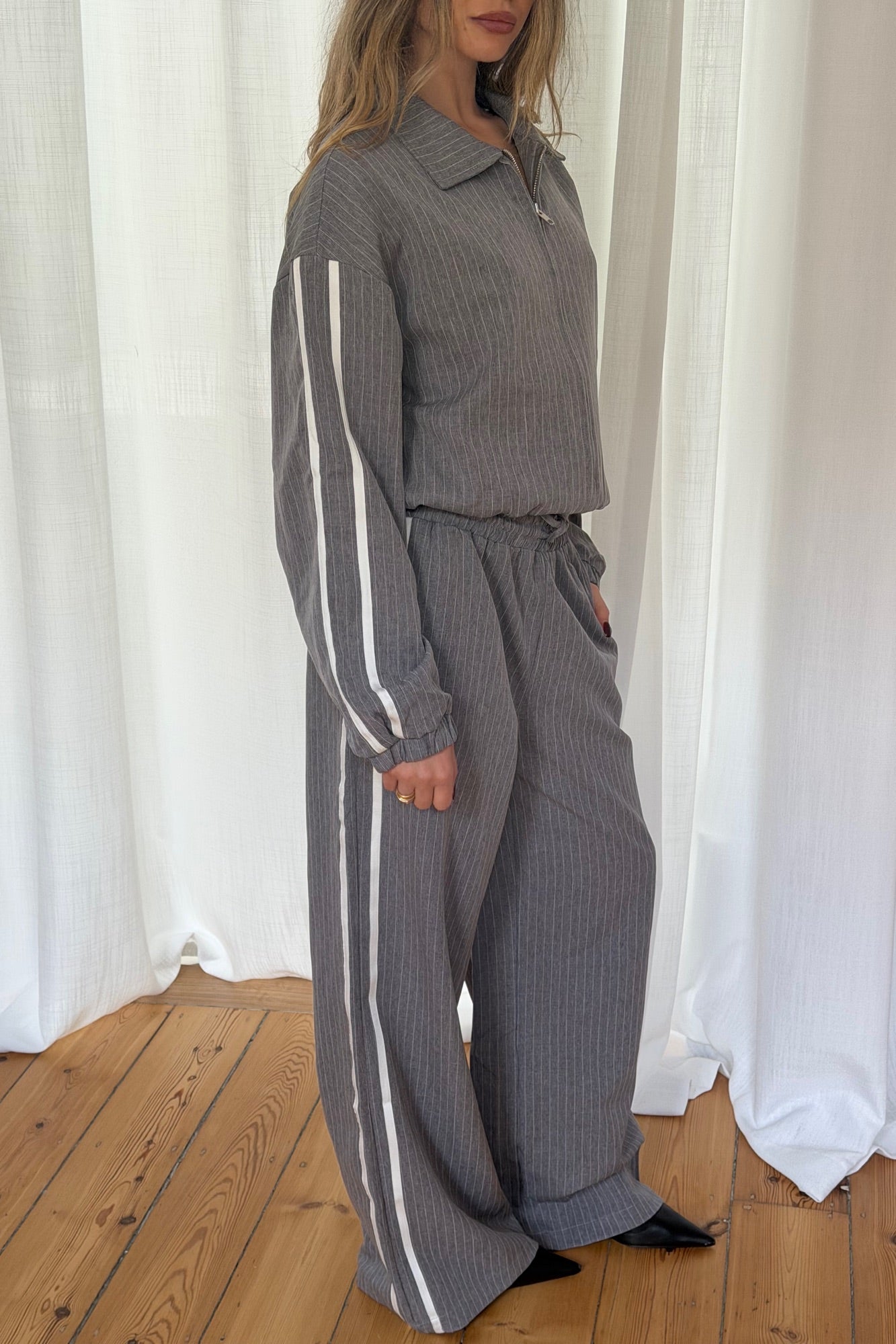 Ramona Pinstripe Bomber Grey