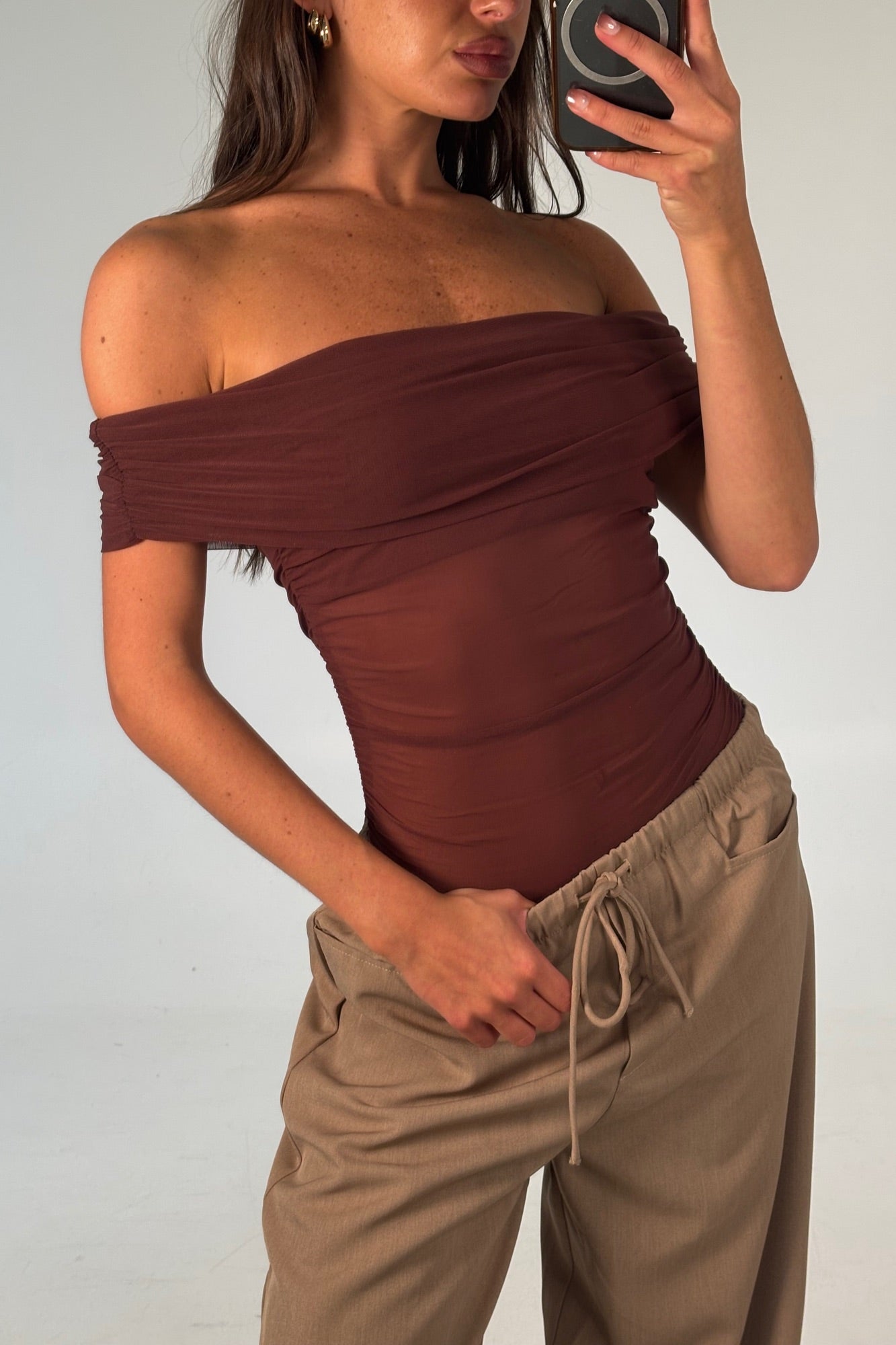 Penny Mesh Bodysuit Chocolate