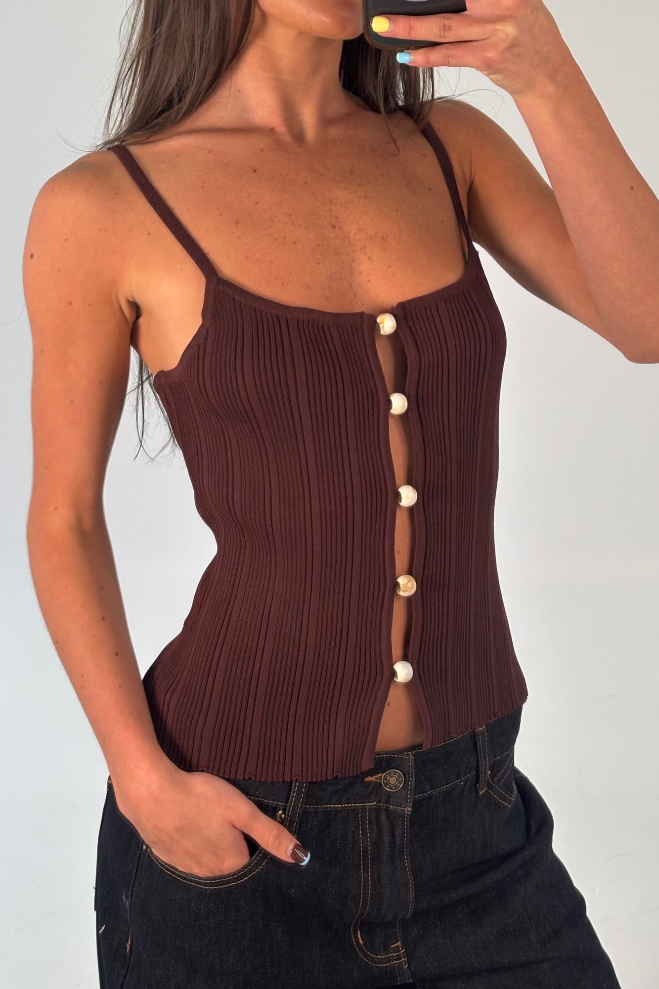 Odessa Knit Tank Top Chocolate
