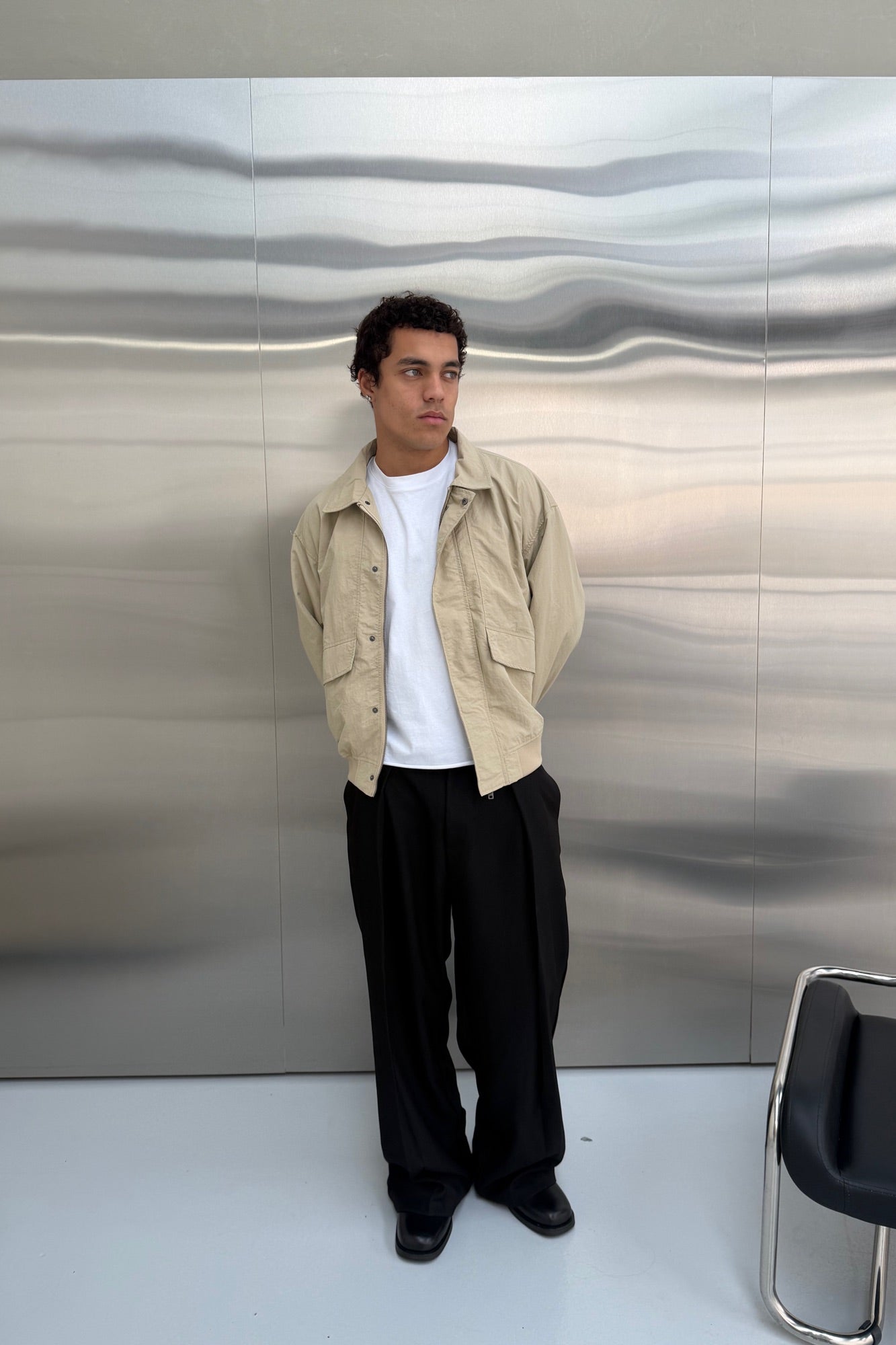 Evans Ribbed Bomber Beige