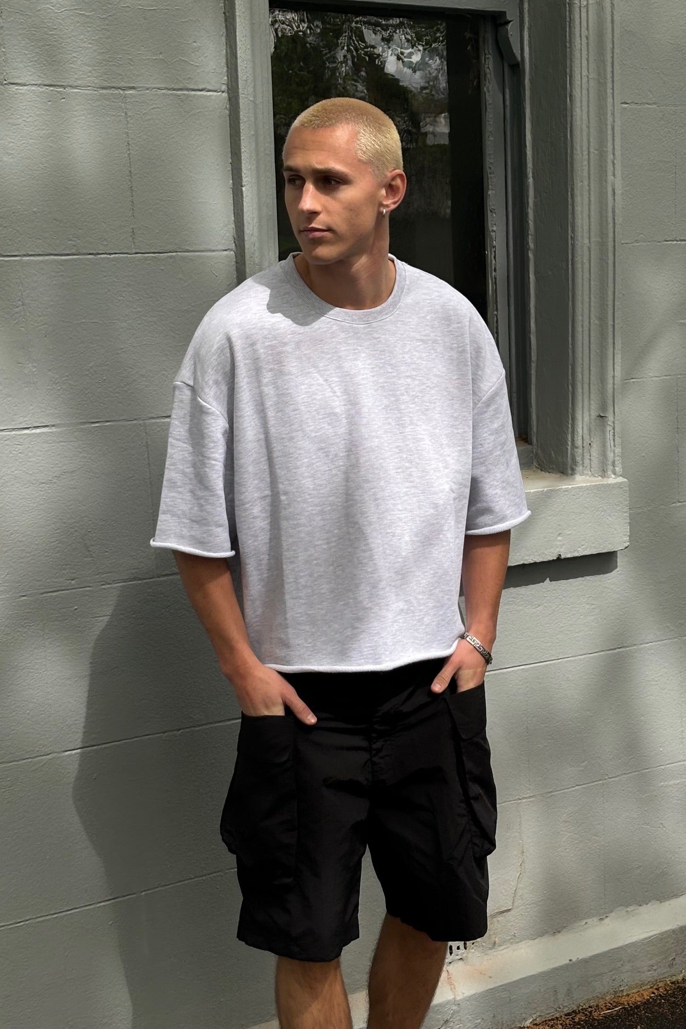 Crop Box Fleece Tee Heather Grey