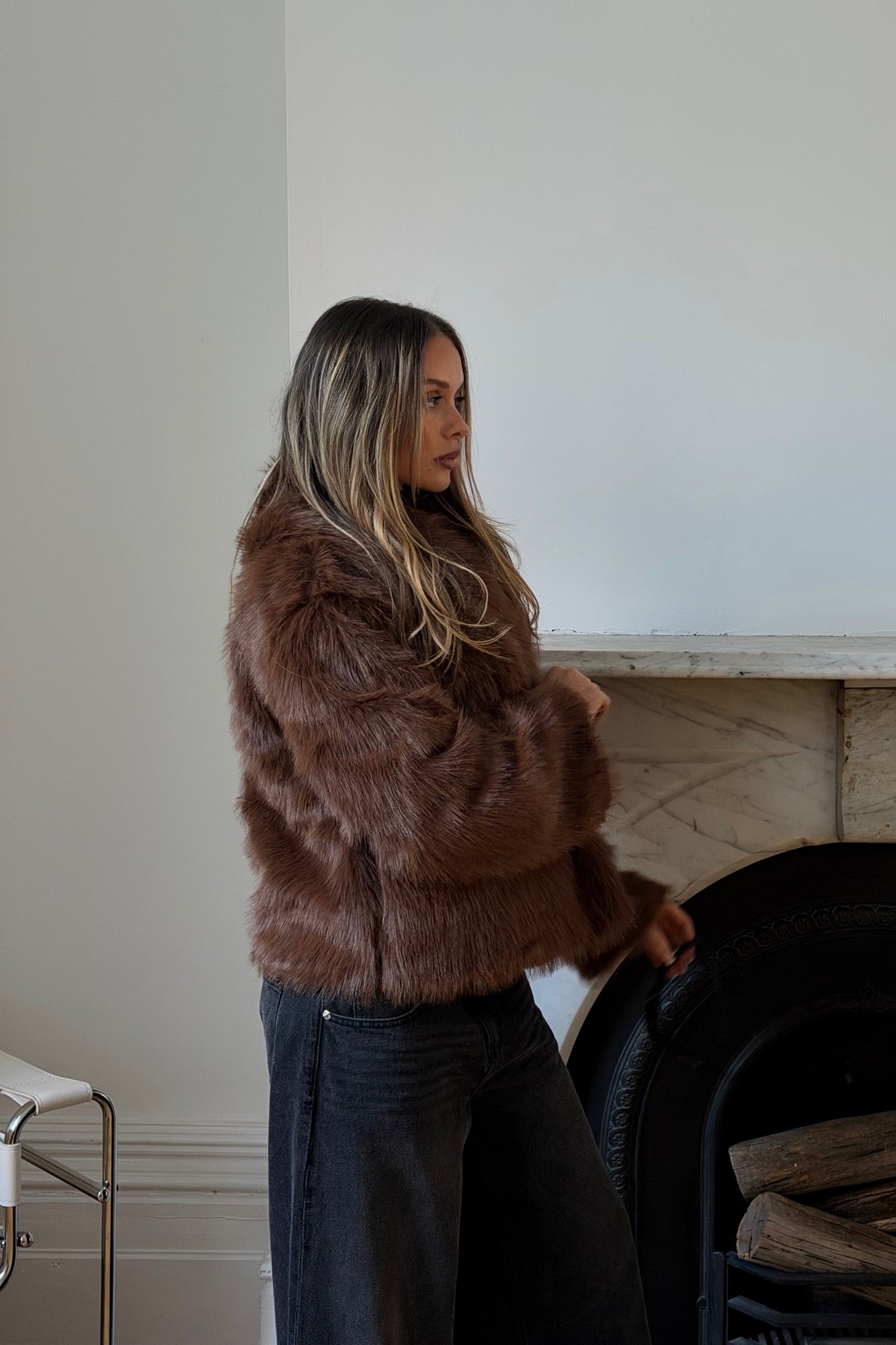 Raya Faux Fur Coat Coffee