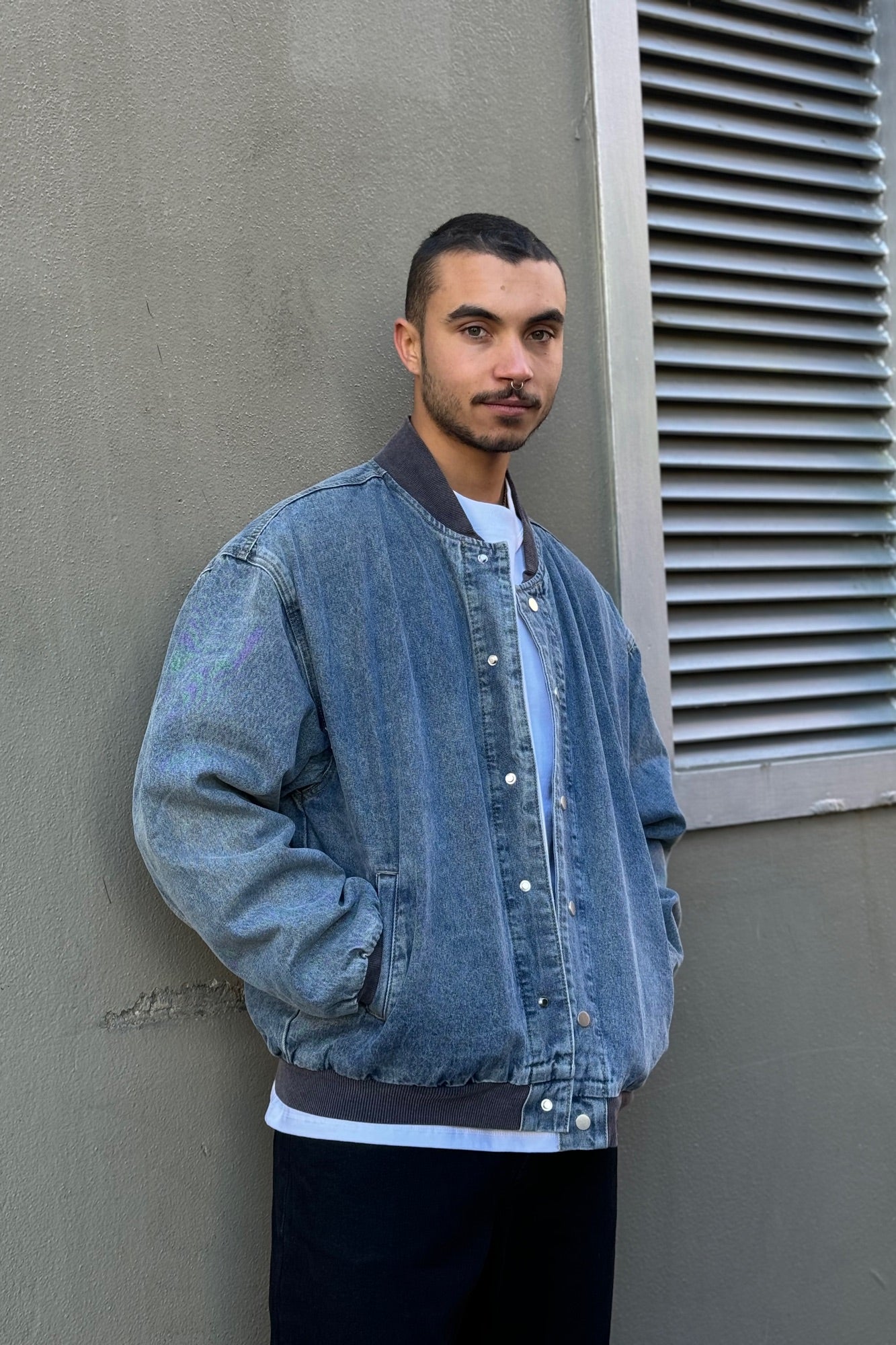 Vintage Bomber Denim Jacket Blue