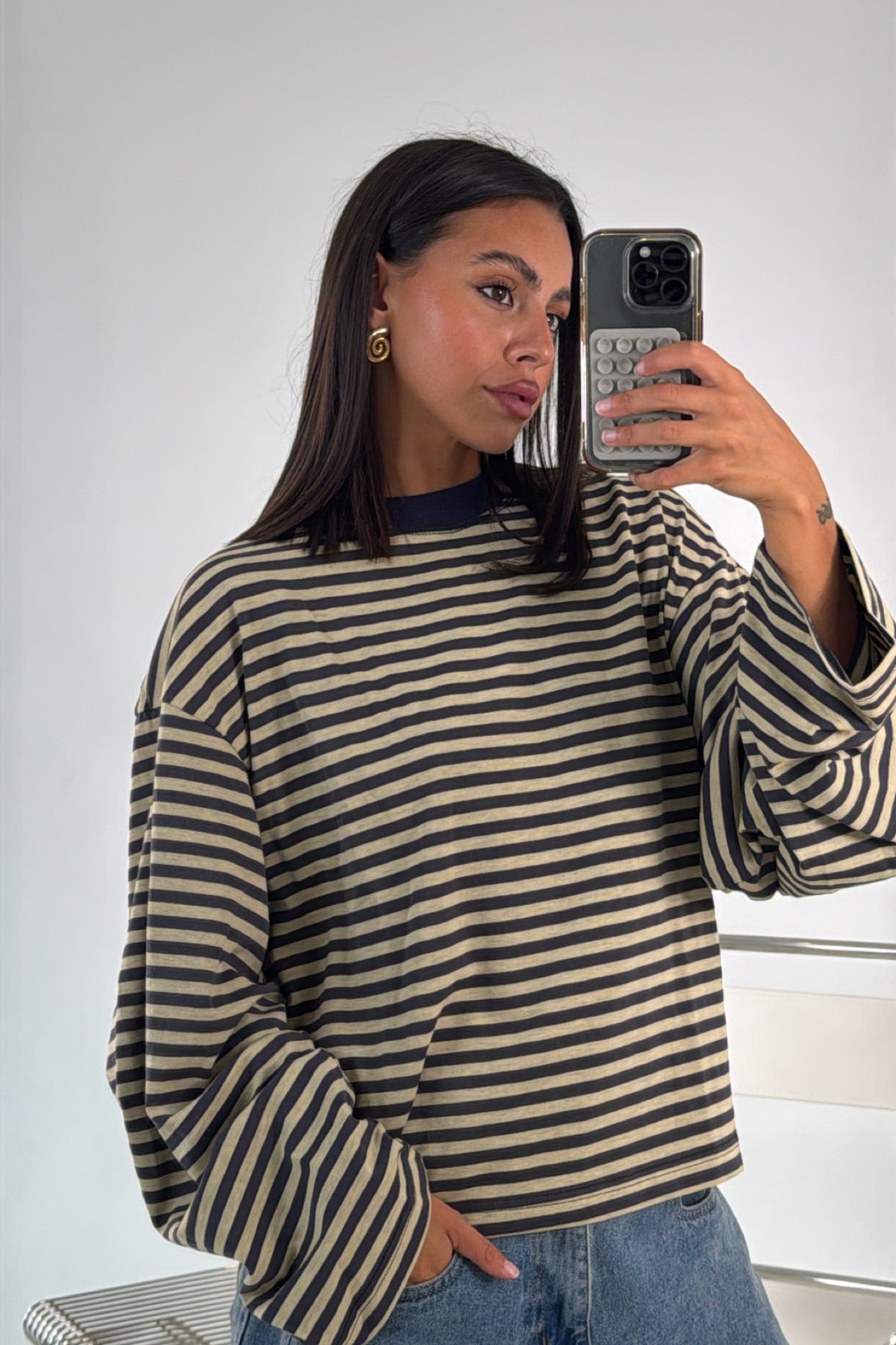 Bloom Long Sleeve Beige Stripe