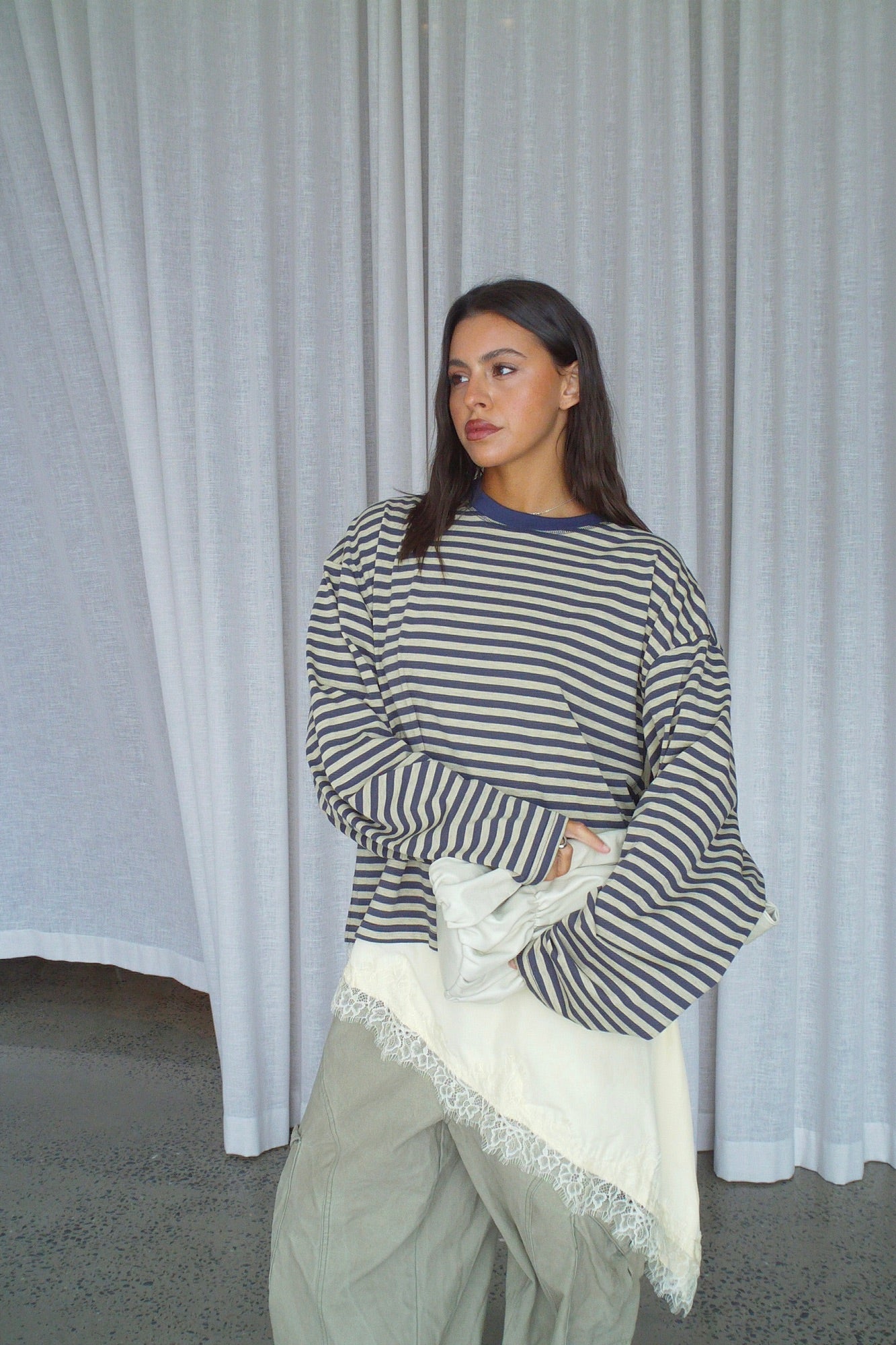 Bloom Long Sleeve Beige Stripe