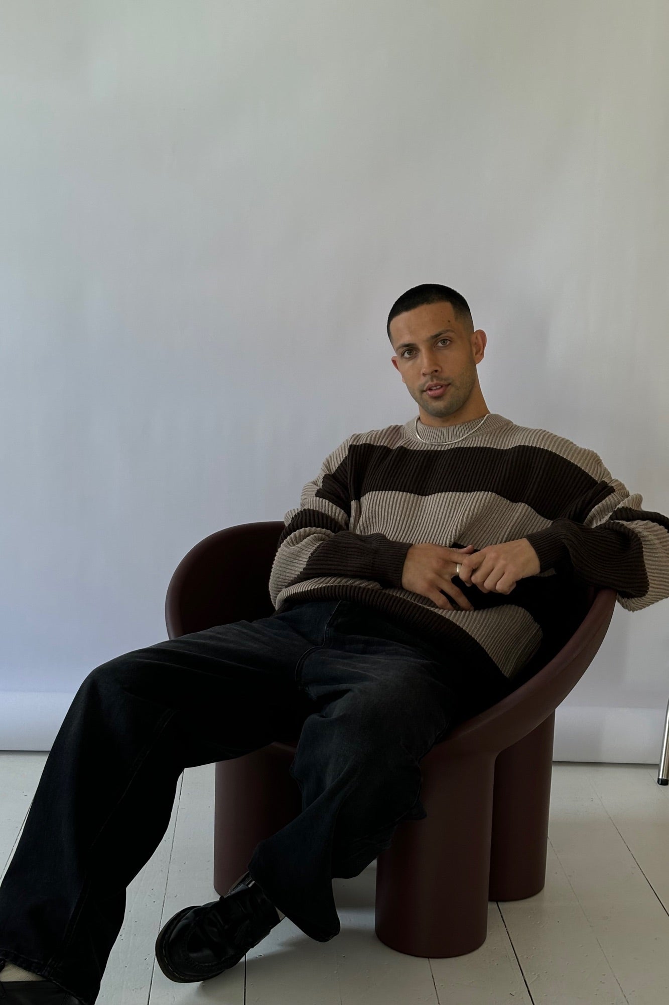 Drop Sleeve Heavy Knit Choc Stripe