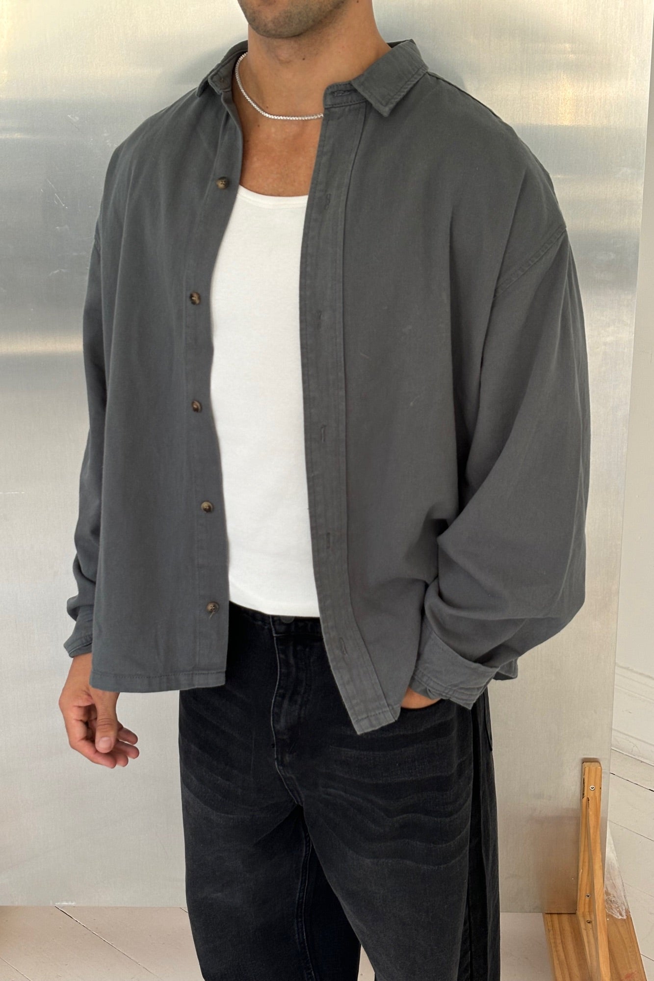 Phillip Washed Cotton Overshirt Grey