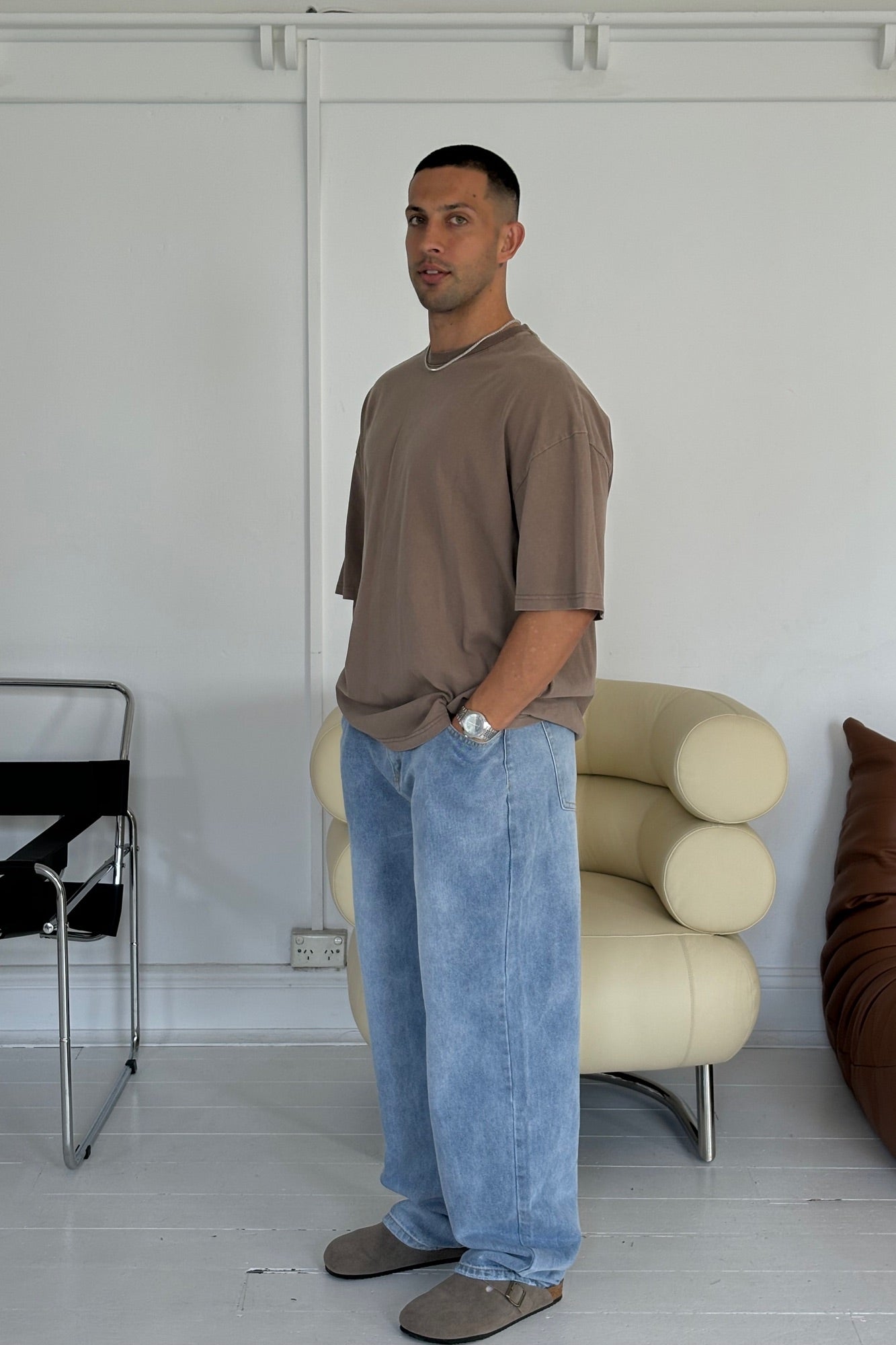 Salv Washed Crew Neck Tee Choc