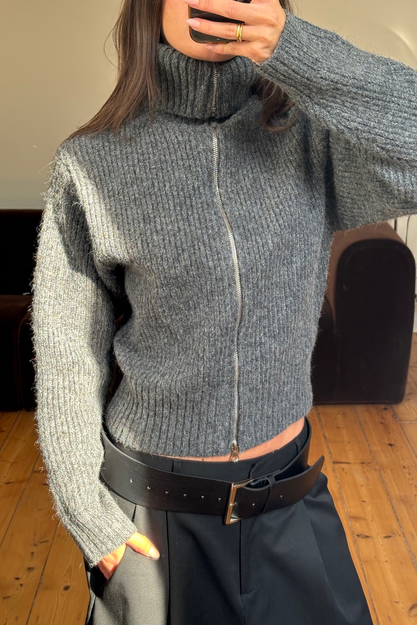 Oli Zip Up Knit Dark Grey