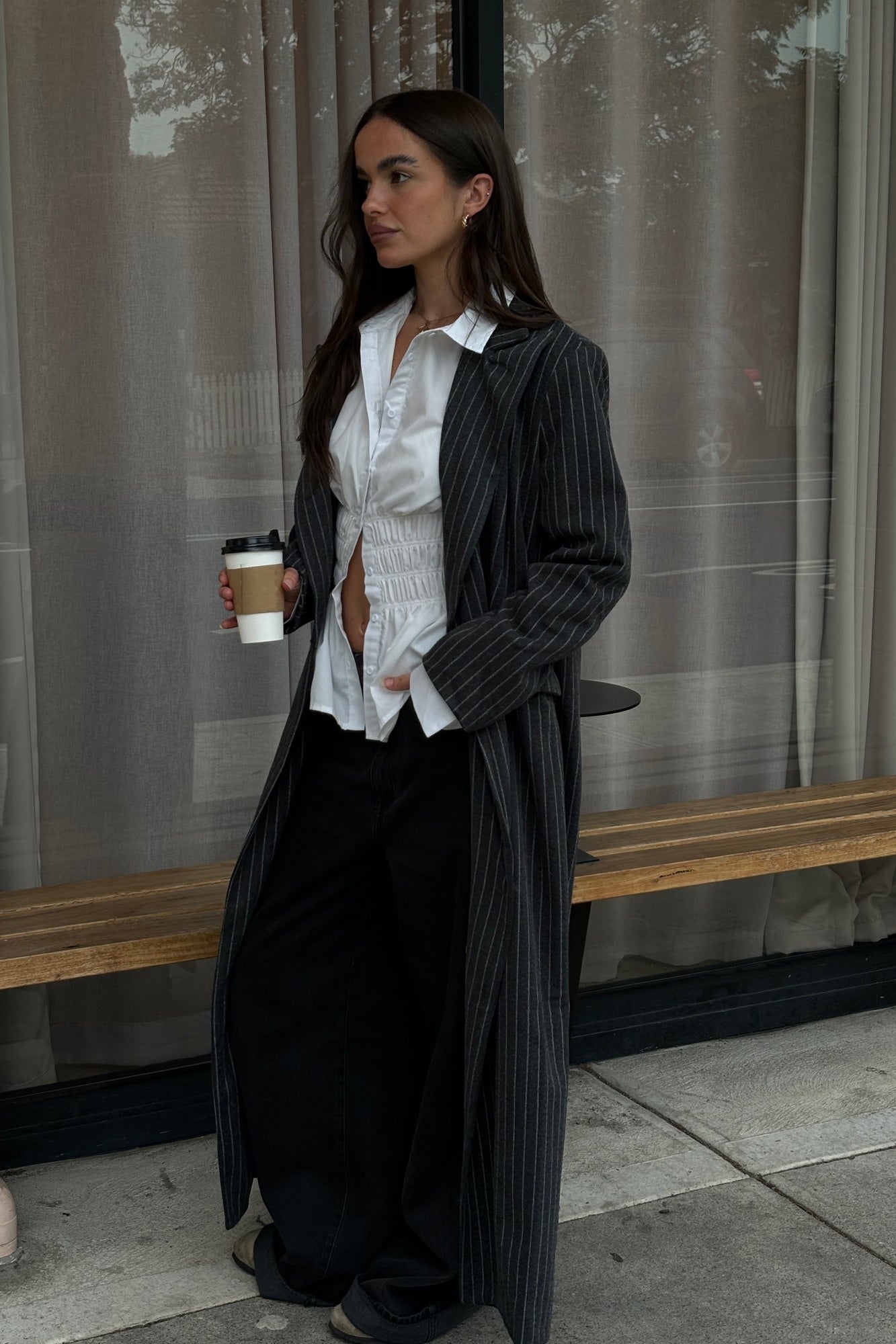 Denver Pinstripe Coat Dark Grey - FINAL SALE