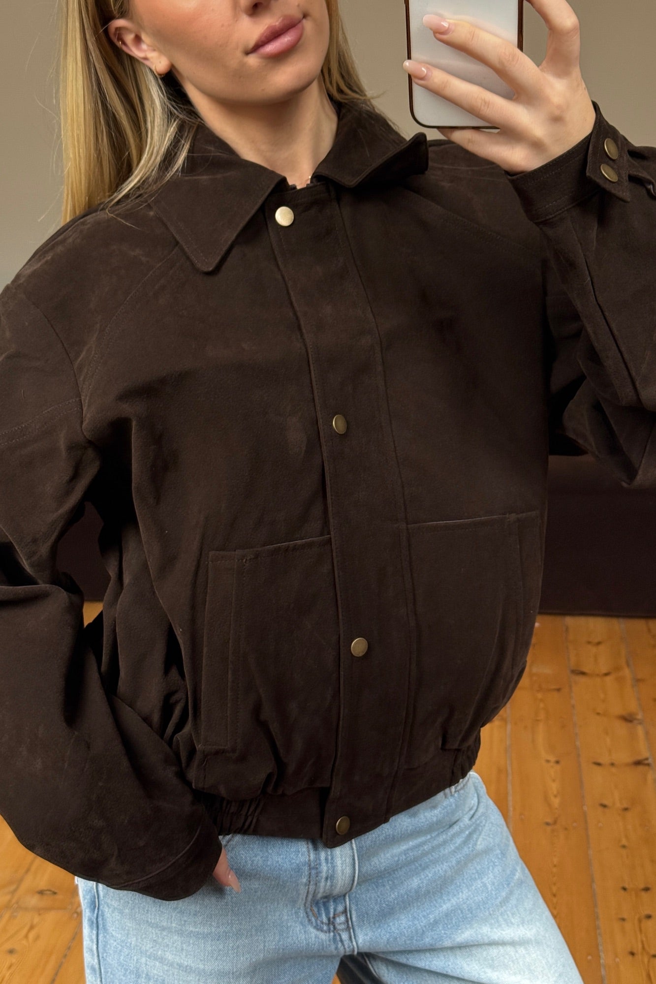 Jorja Suede Bomber Jacket Bark