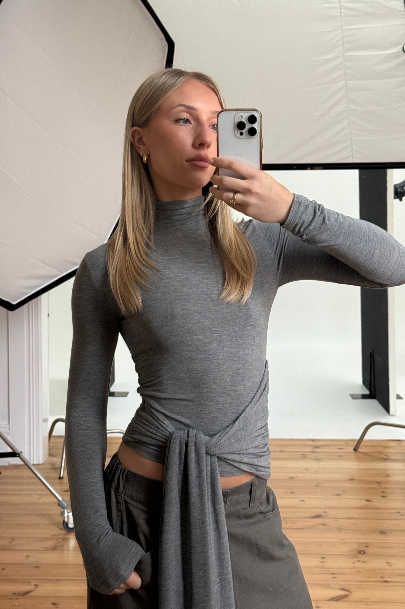 Isley Top Light Grey Marle