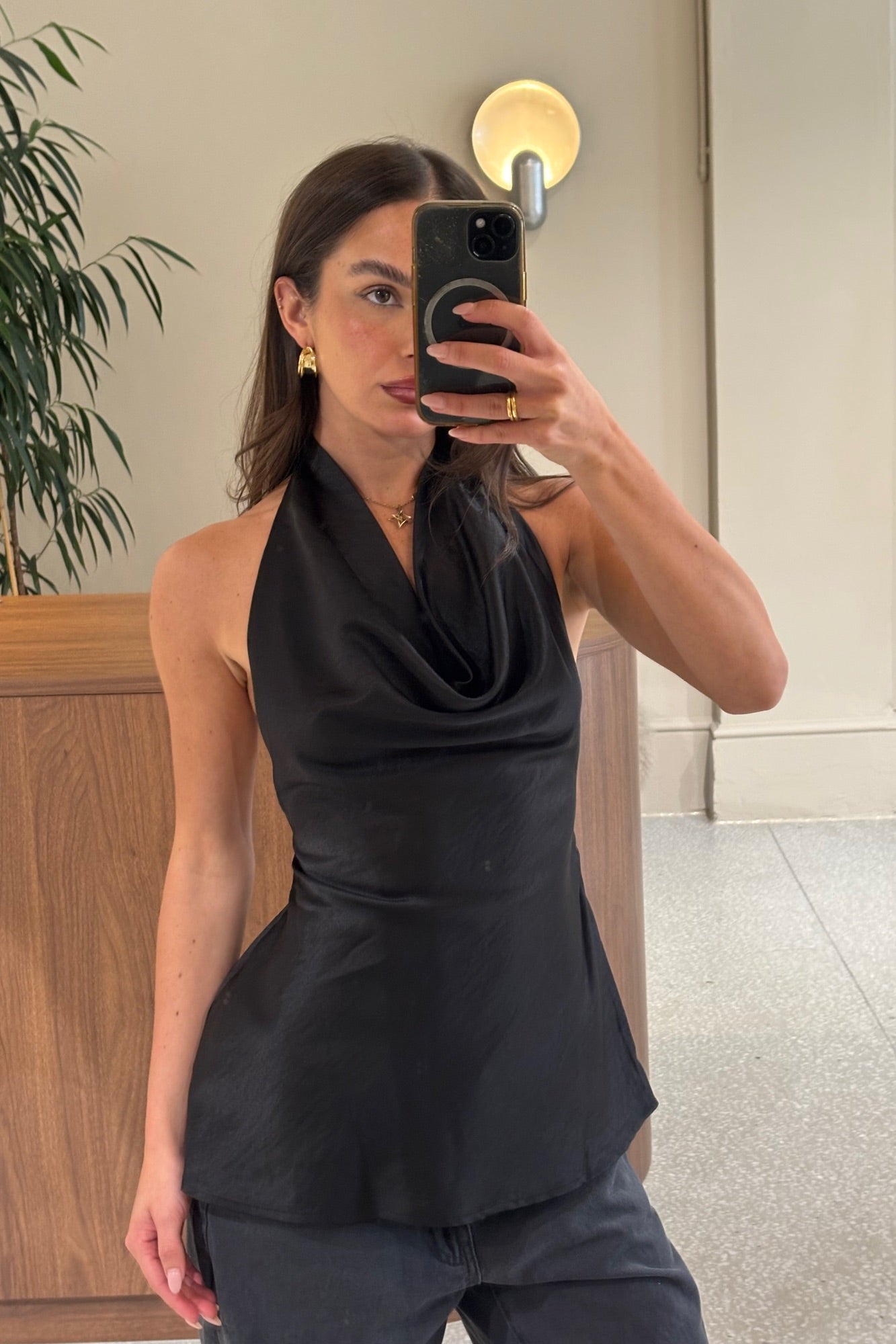 Emiliana Halter Cowl Top Black