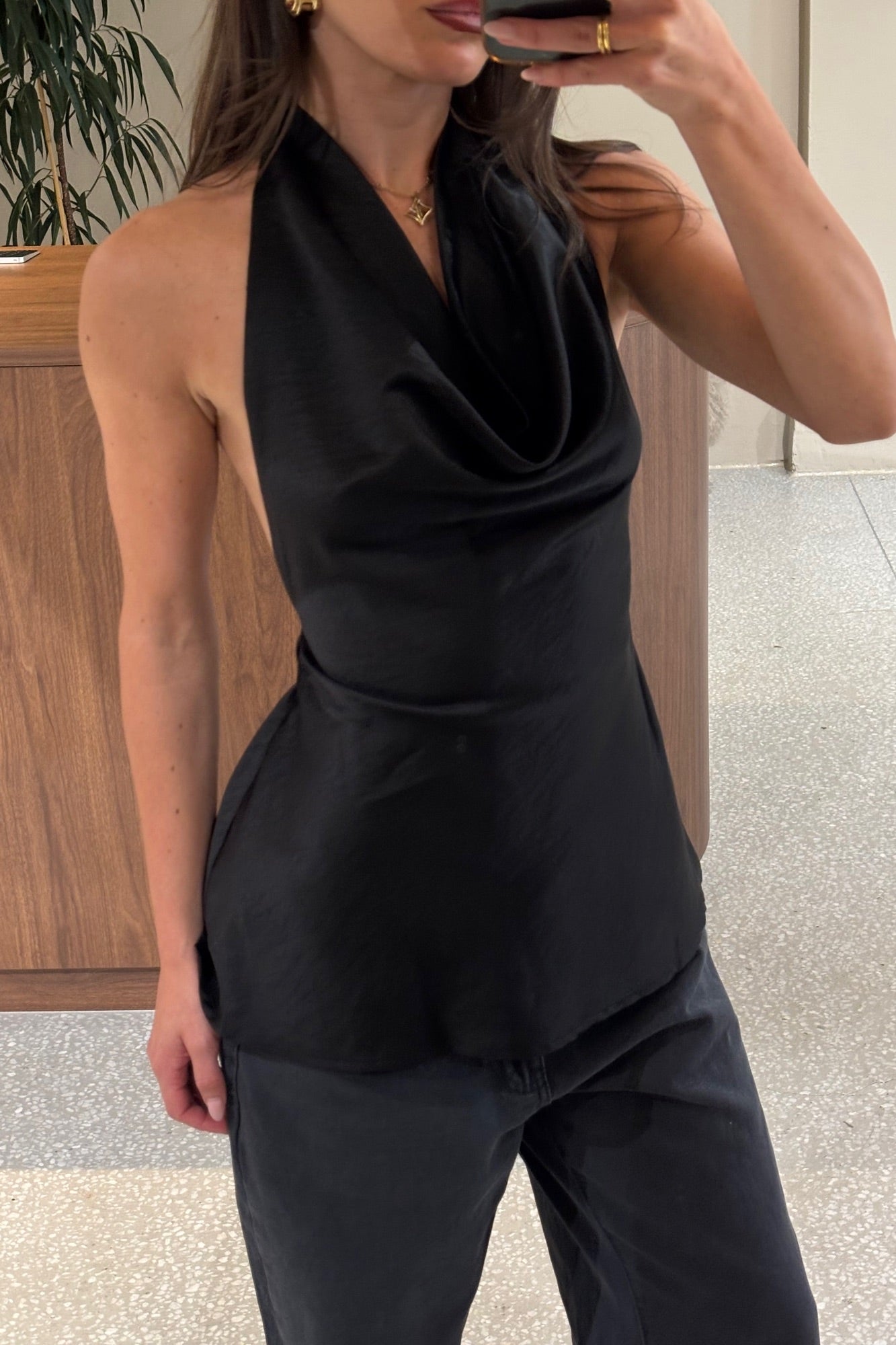 Emiliana Halter Cowl Top Black