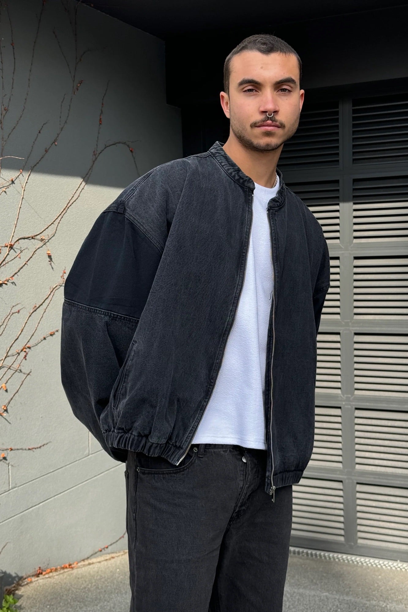 Panelled Denim Bomber Black