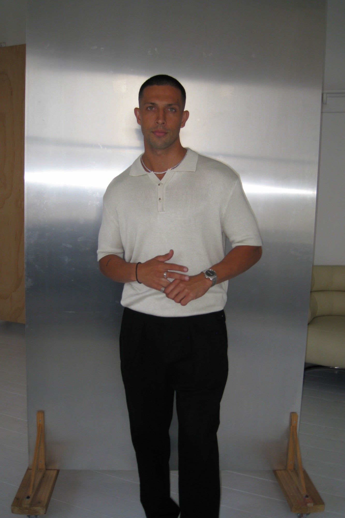 Hayden Knitted Polo Soft Grey