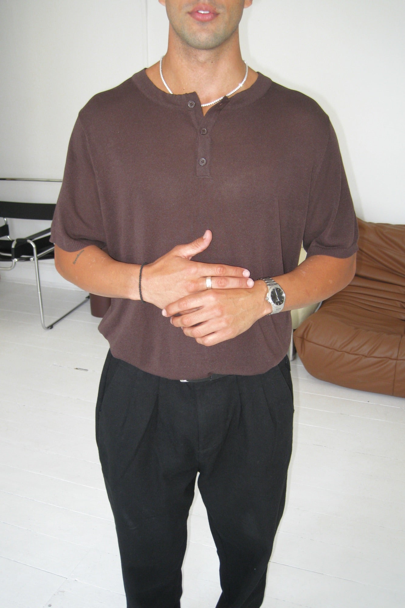 Knitted Henley Tee Chocolate