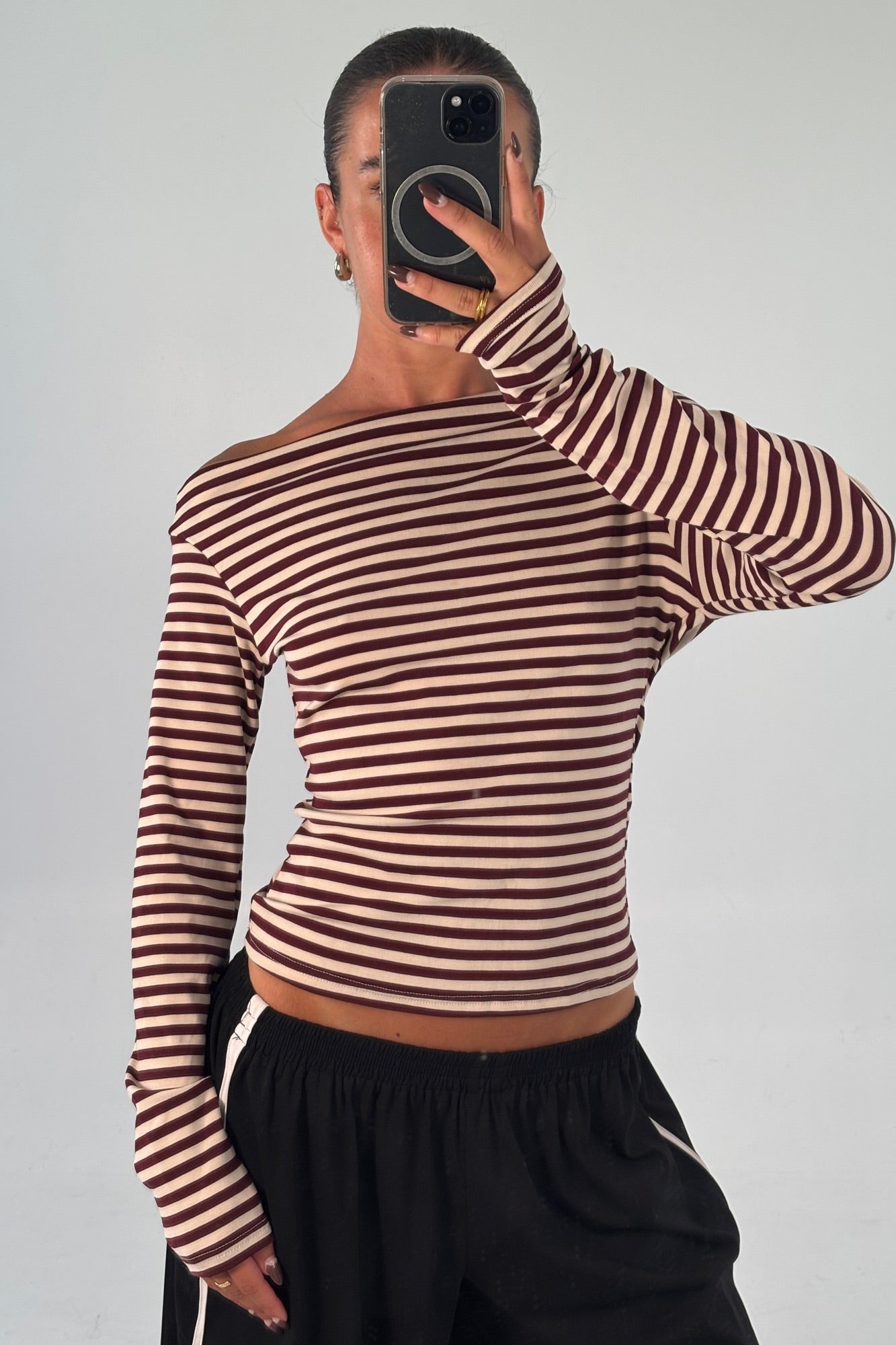 Aleah Long Sleeve Chocolate Stripe