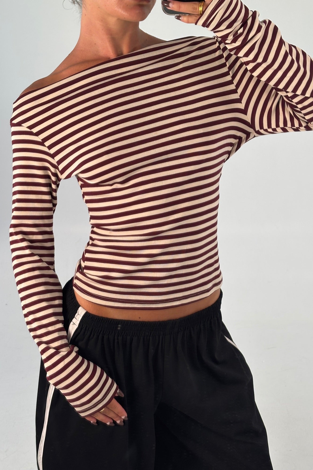 Aleah Long Sleeve Chocolate Stripe