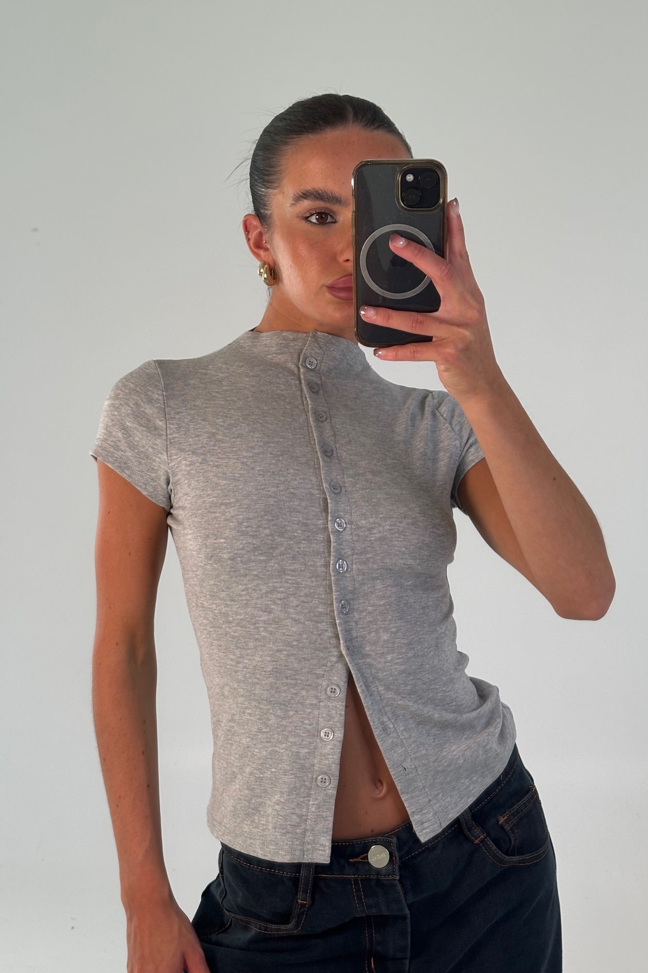 Jessica Button Up Top Grey