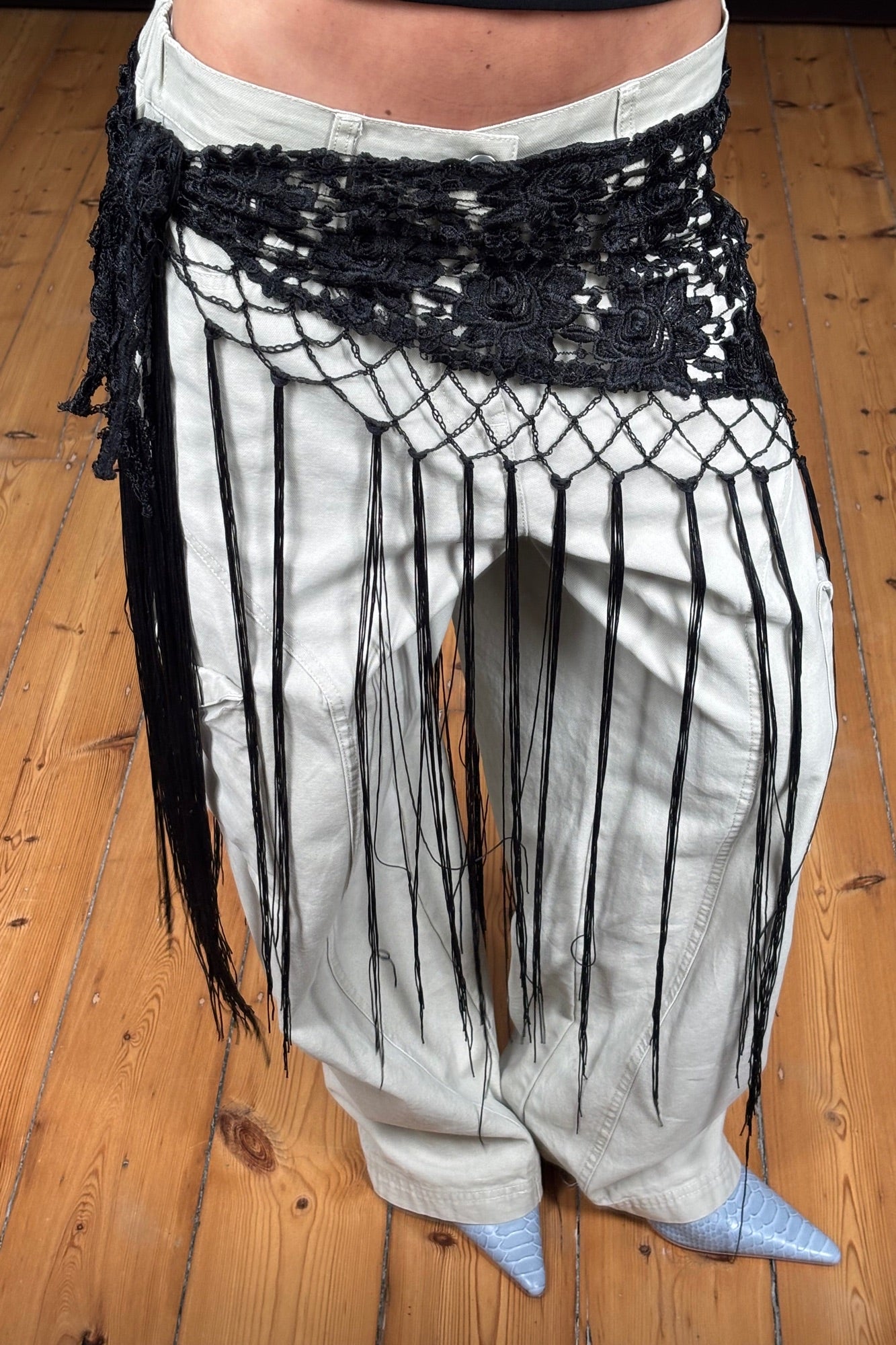 Andrea Fringe Scarf Belt Black
