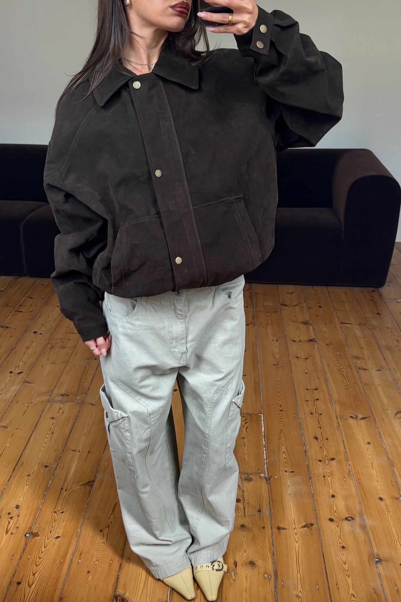 Jorja Suede Bomber Jacket Bark