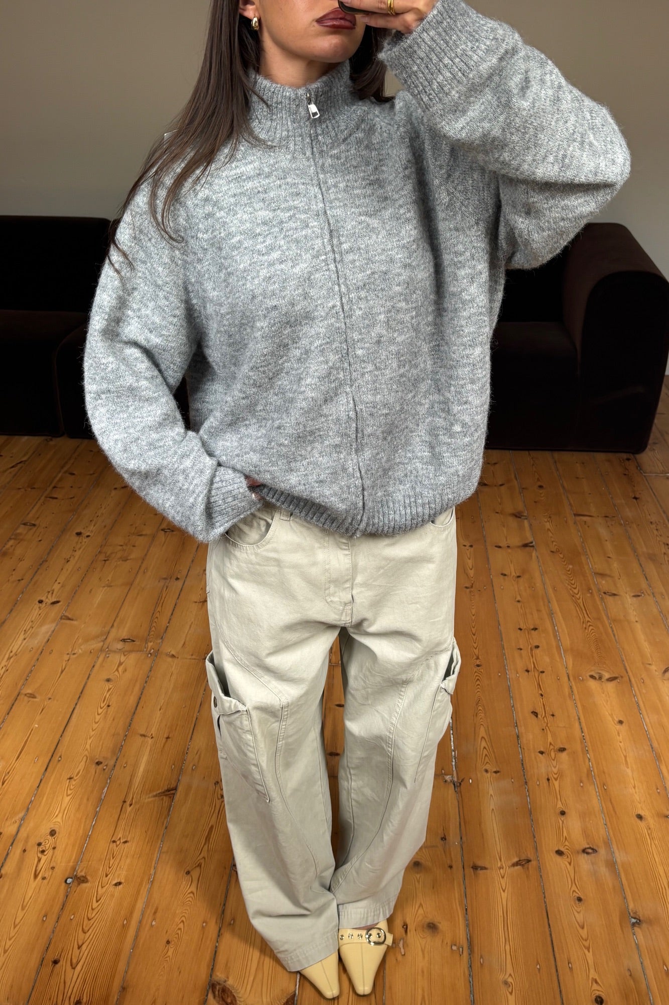 Tyla Zip Up Knit Grey