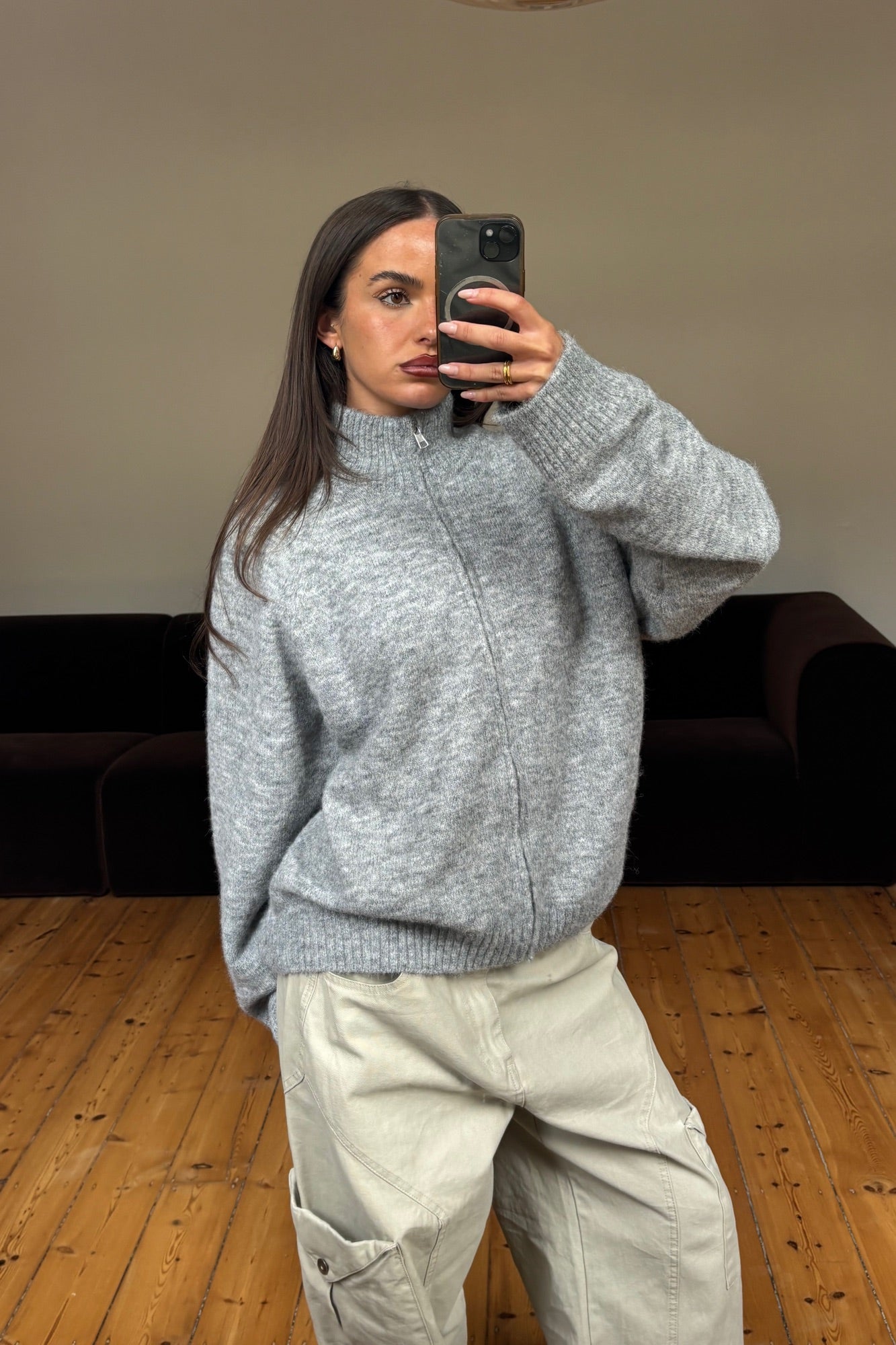 Tyla Zip Up Knit Grey