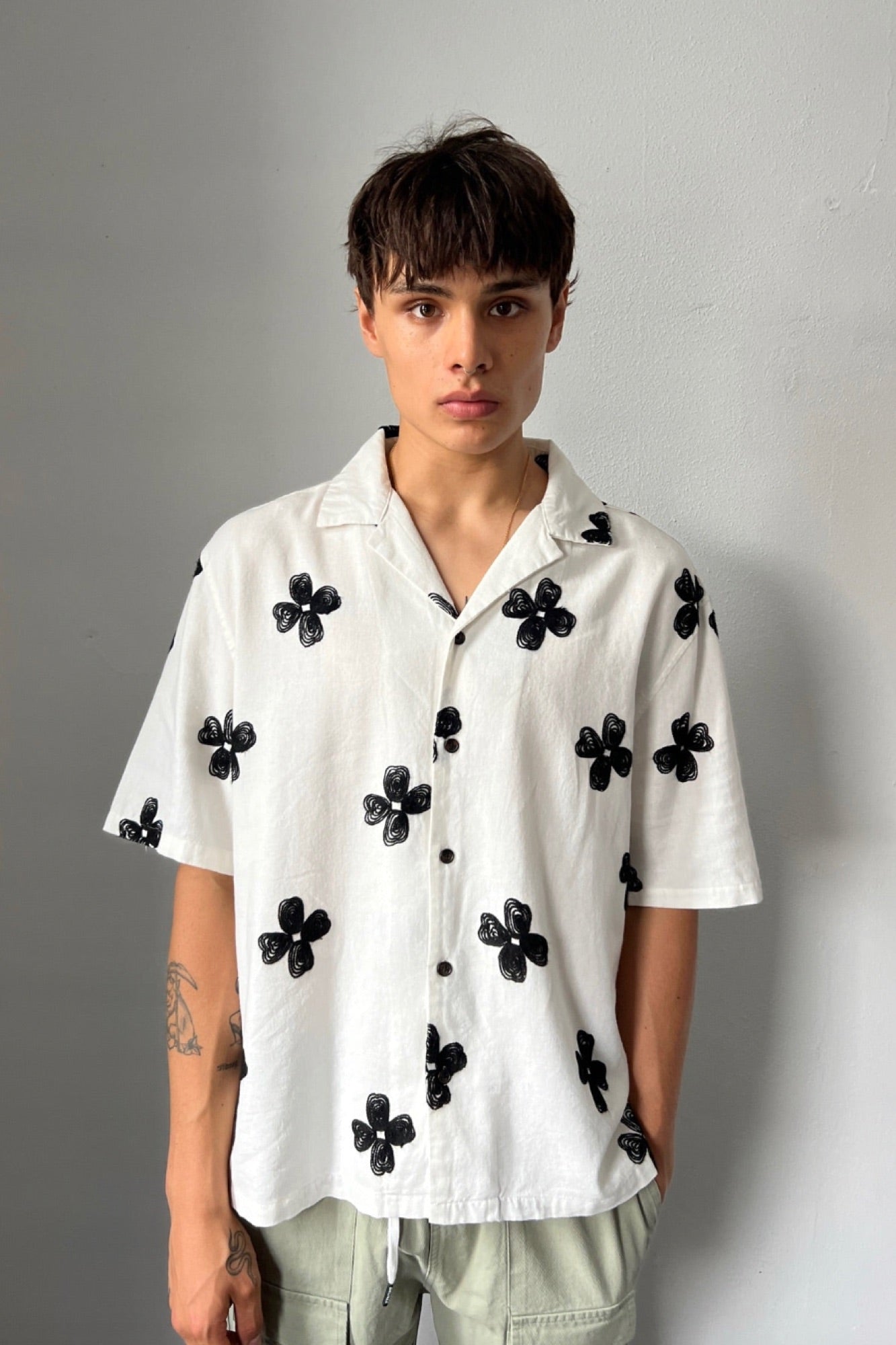 Drop 1 Premium Floral Weave Shirt White