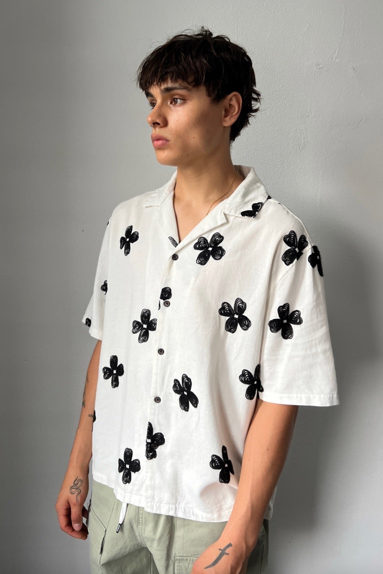 Drop 1 Premium Floral Weave Shirt White