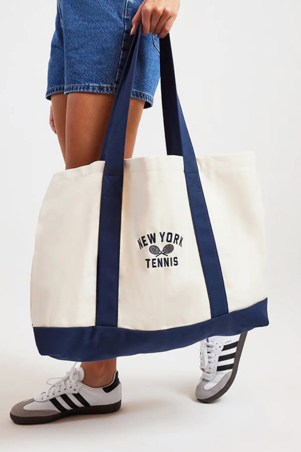 New York Tennis Tote Bag Ivory/Navy - FINAL SALE