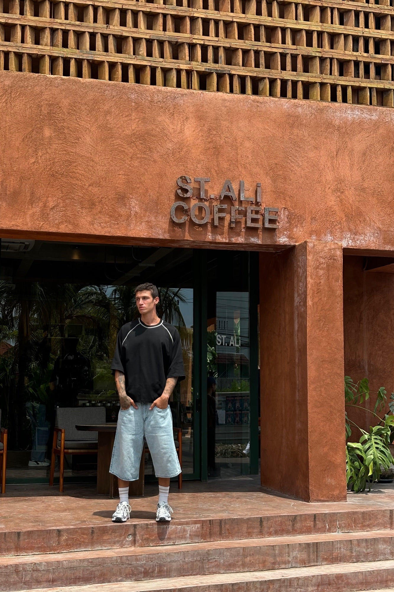 Contrast Stitch Raglan Tee Black