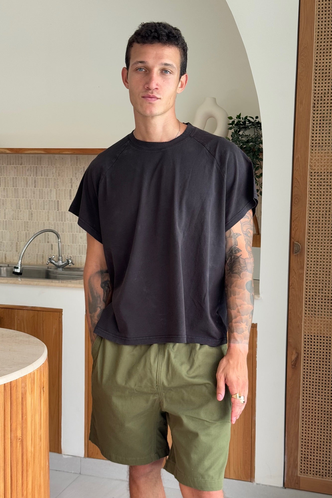 Raglan Crop Box Tank Charcoal