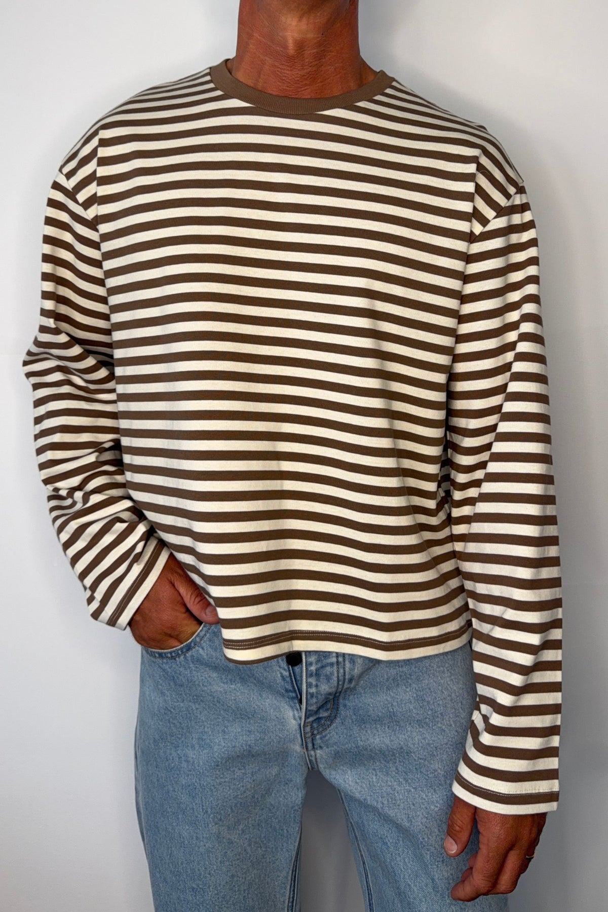 Cole Stripe Long Sleeve Choc/White
