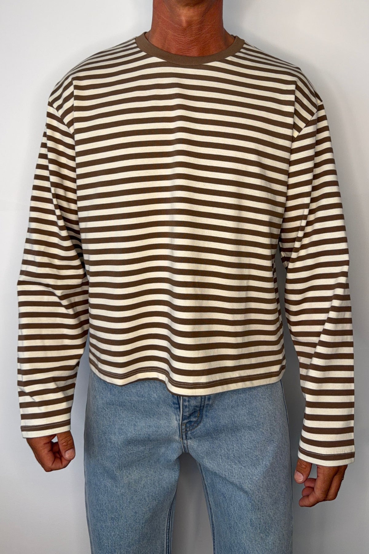 Cole Stripe Long Sleeve Choc/White