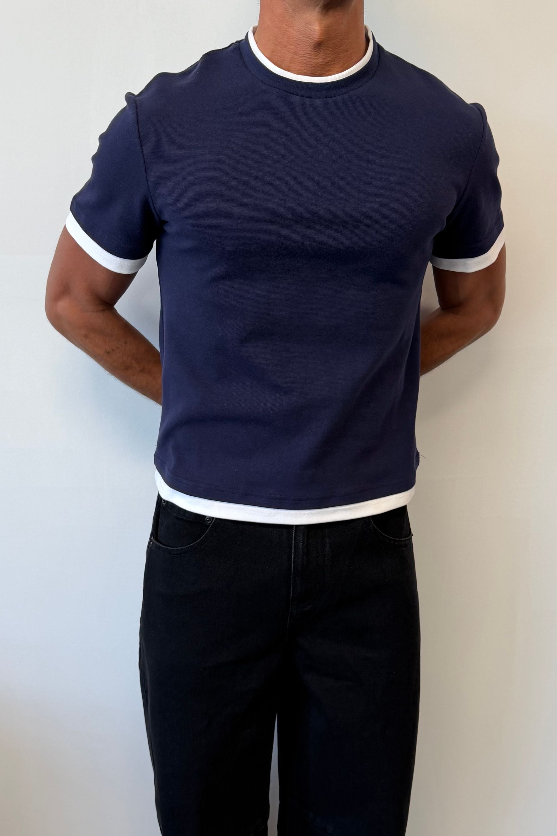 Double Trim Cotton Tee Navy