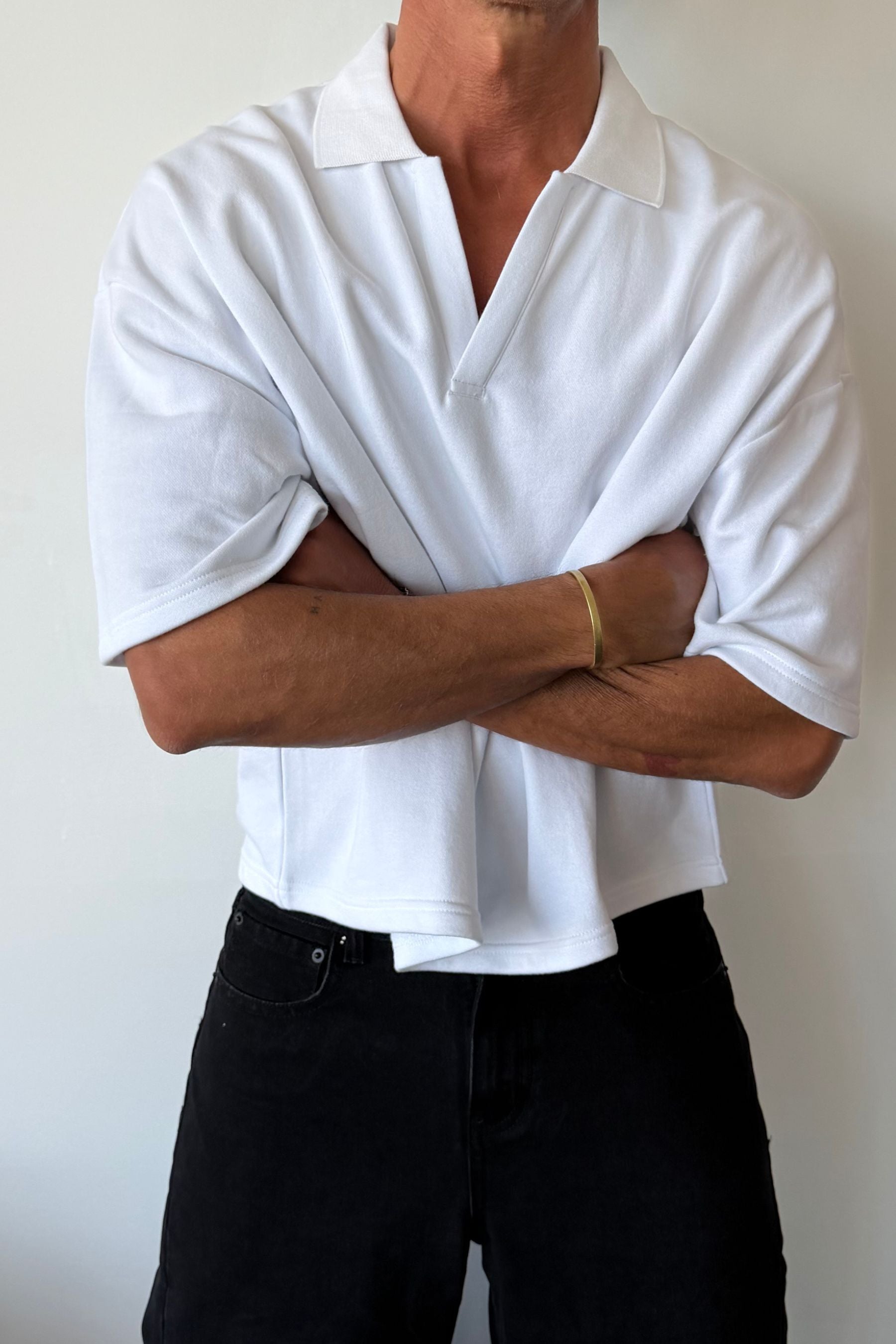 Jersey Crop Polo White