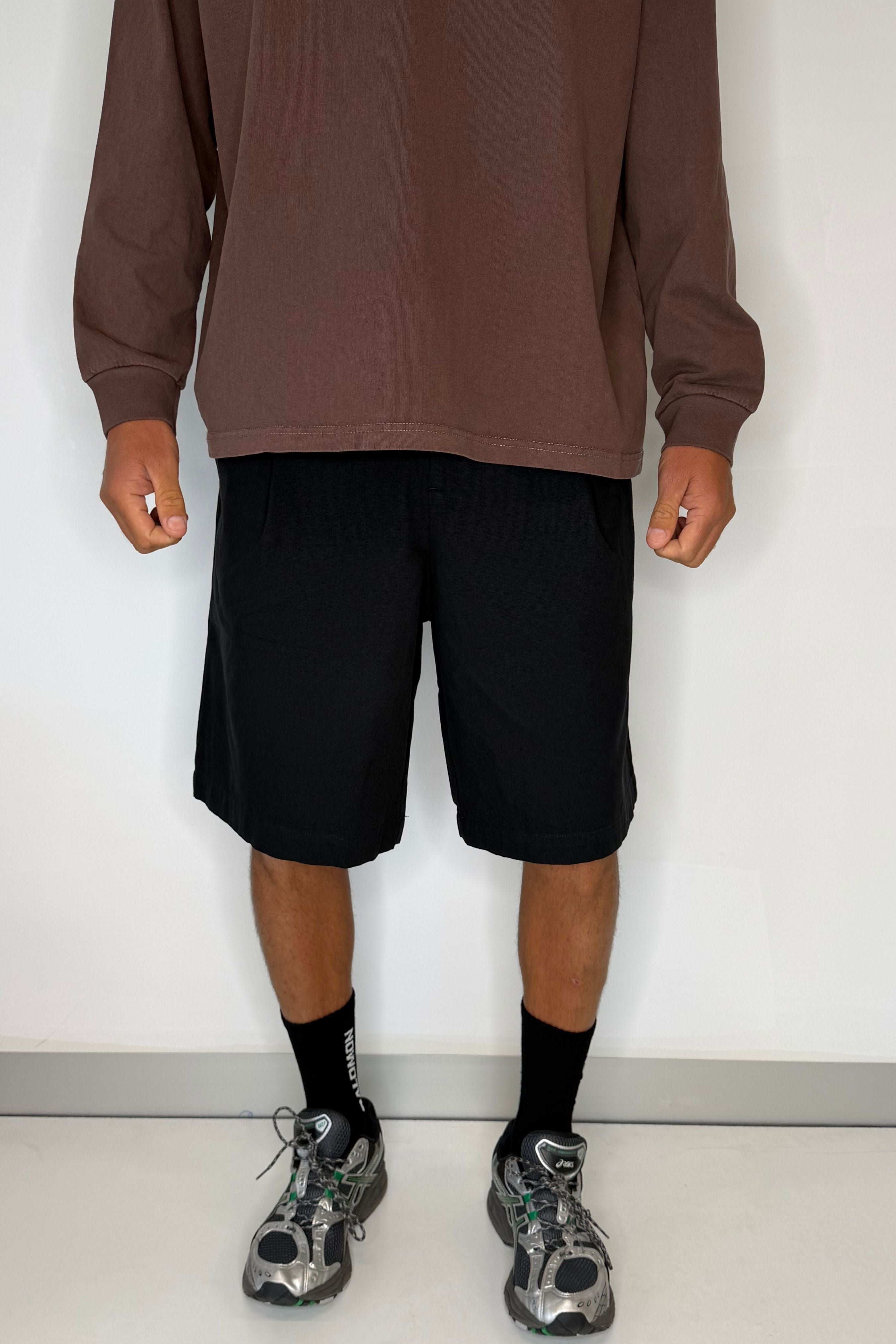 Baggy Cotton Pleat Short Black