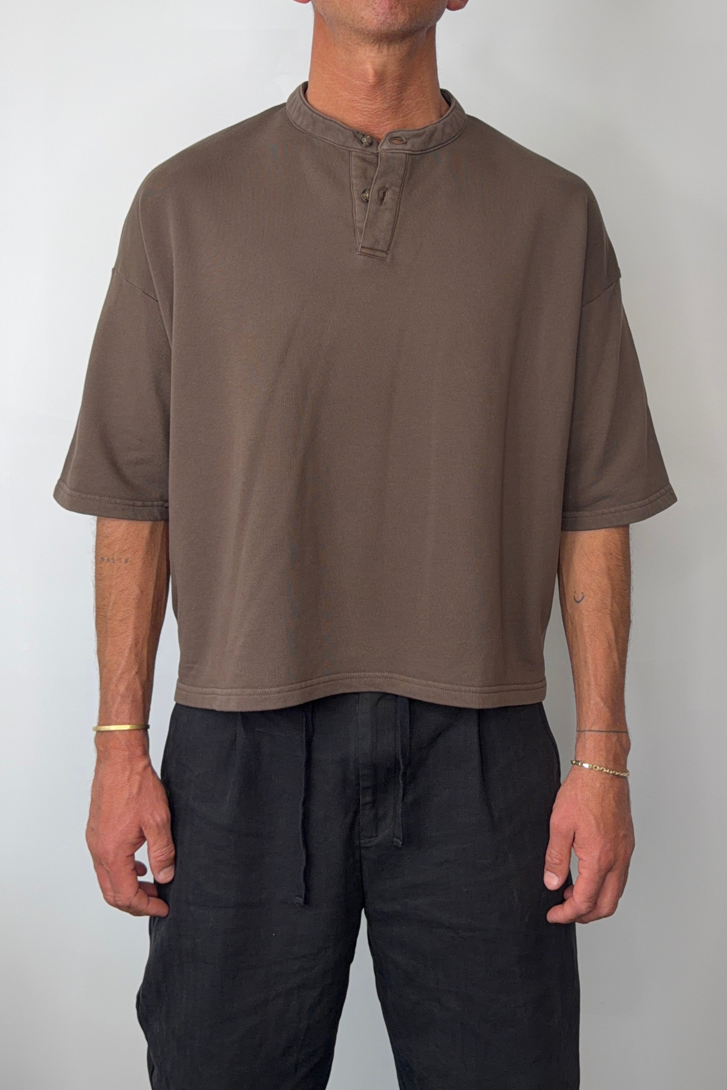 Fleece Crop Henley Tee Choc