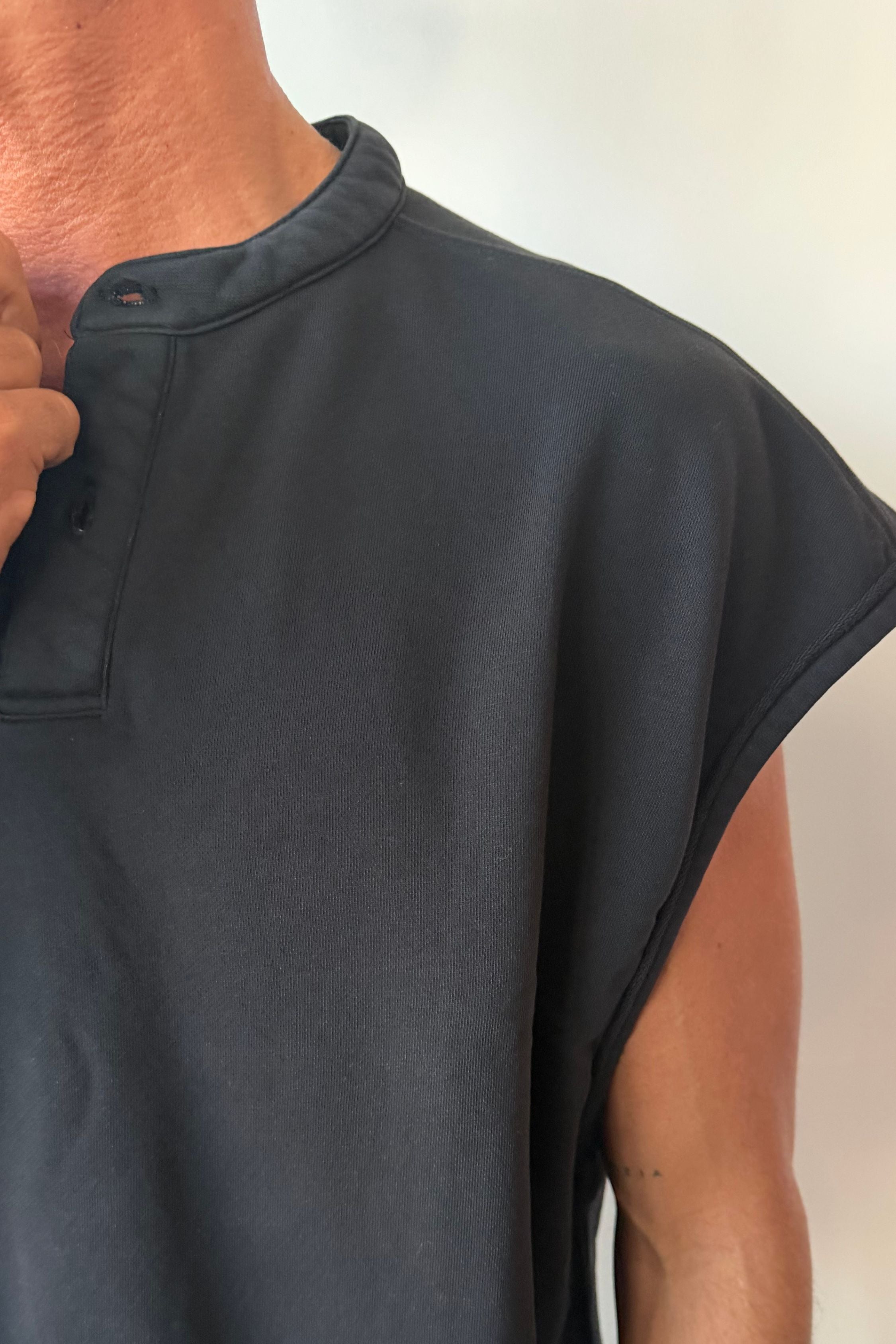Fleece Crop Henley Tank Black