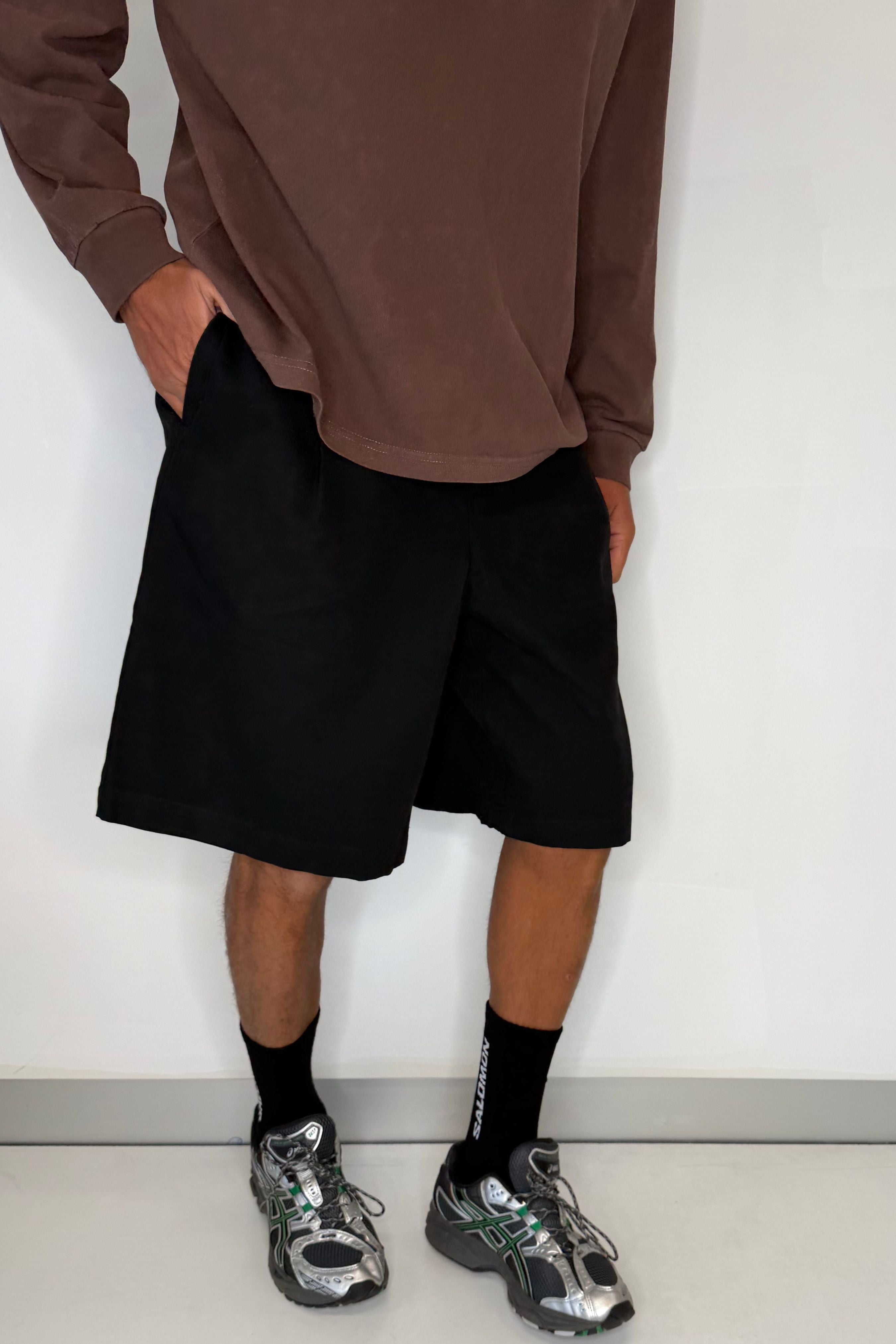 Baggy Cotton Pleat Short Black