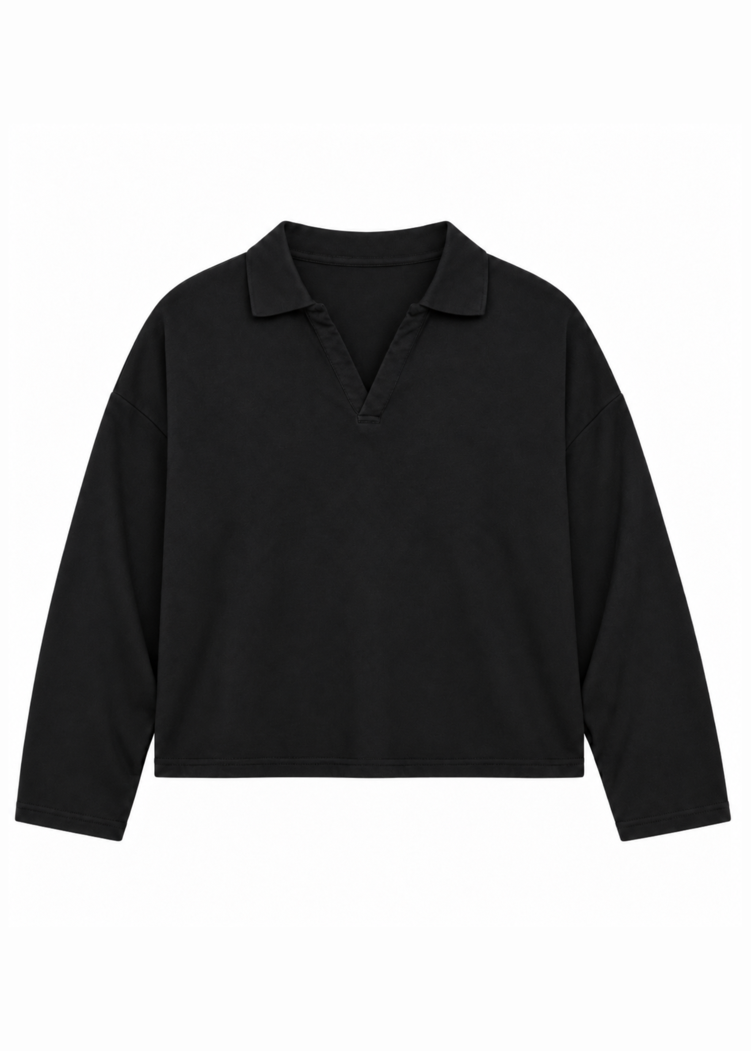 Jersey Crop Polo Long Sleeve Black